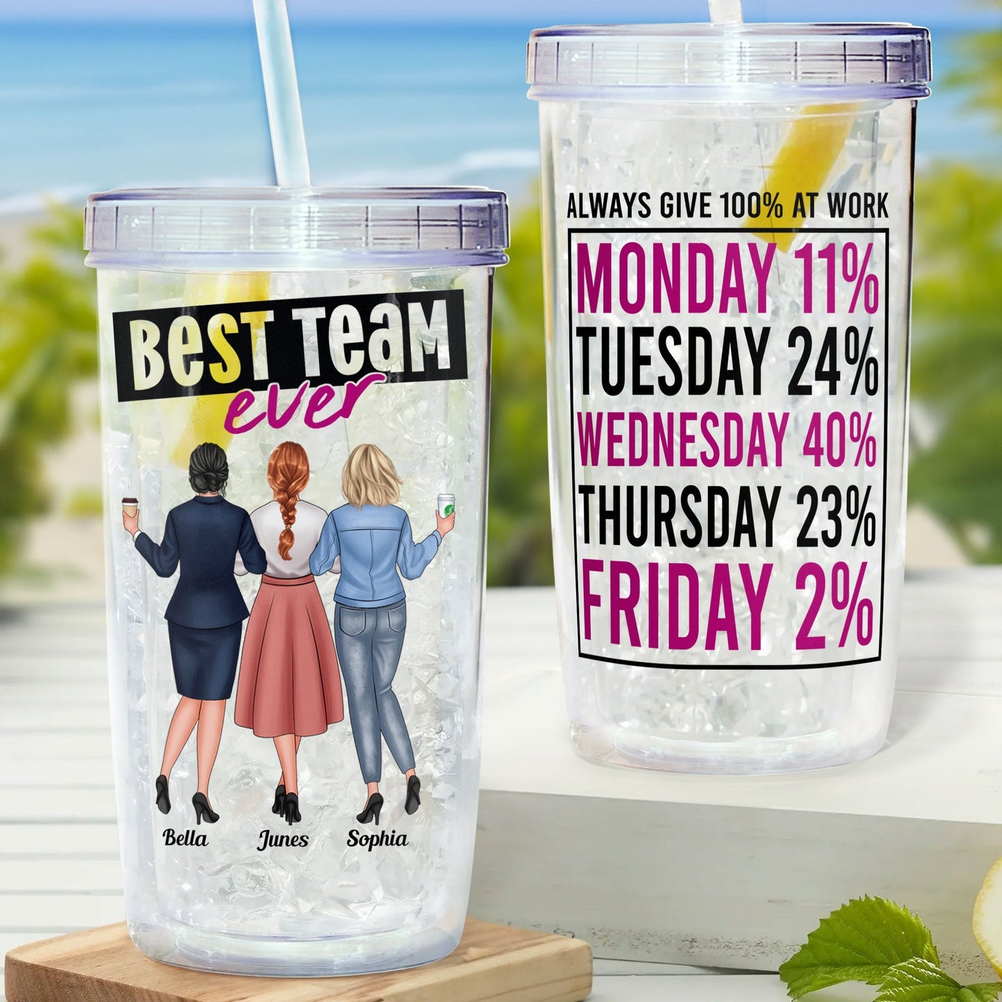 Always Give 100% At Work  - Personalized Acrylic Tumbler With Straw