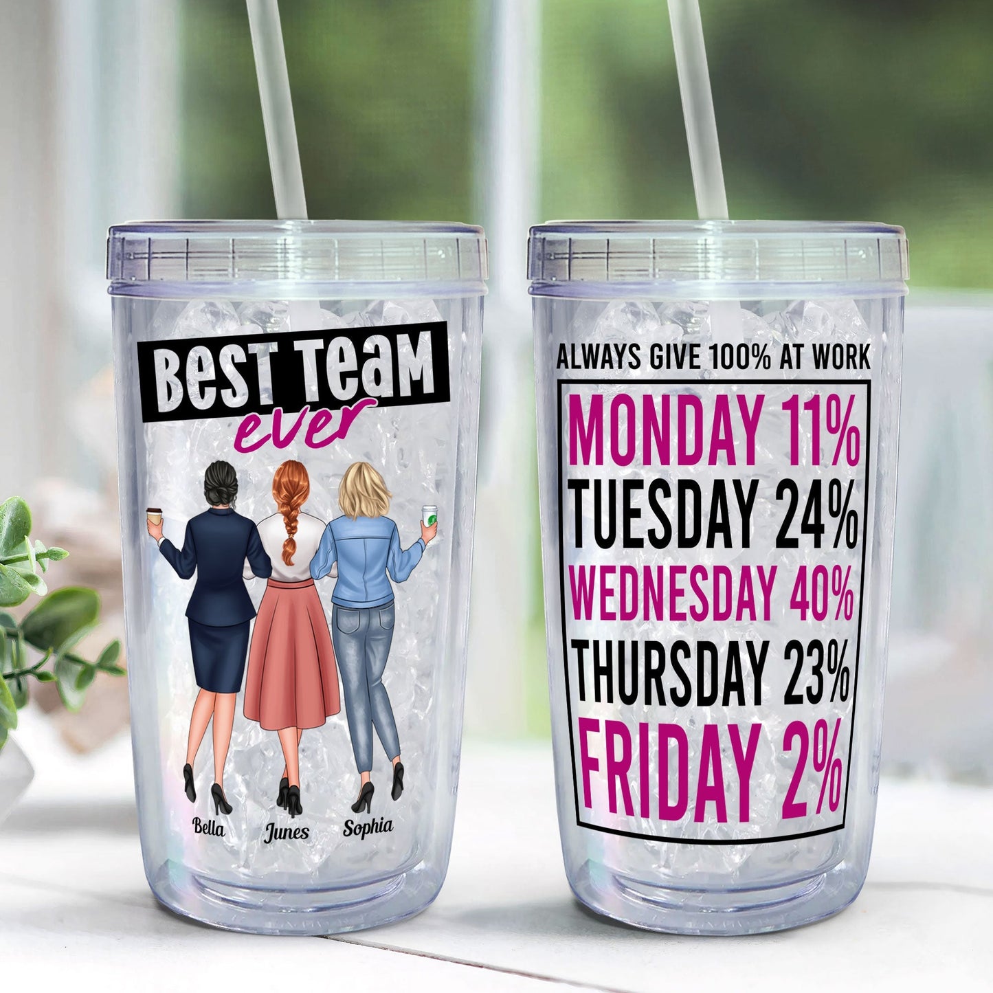 Always Give 100% At Work  - Personalized Acrylic Tumbler With Straw