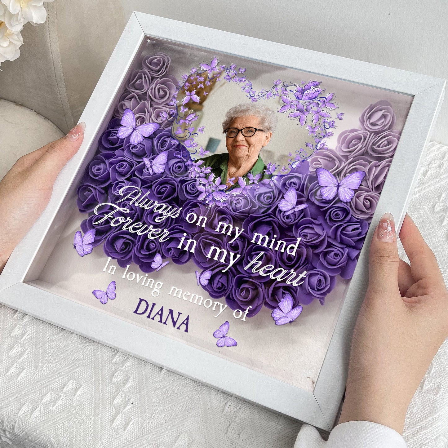Always On My Mind Forever In My Heart - Personalized Photo Flower Shadow Box