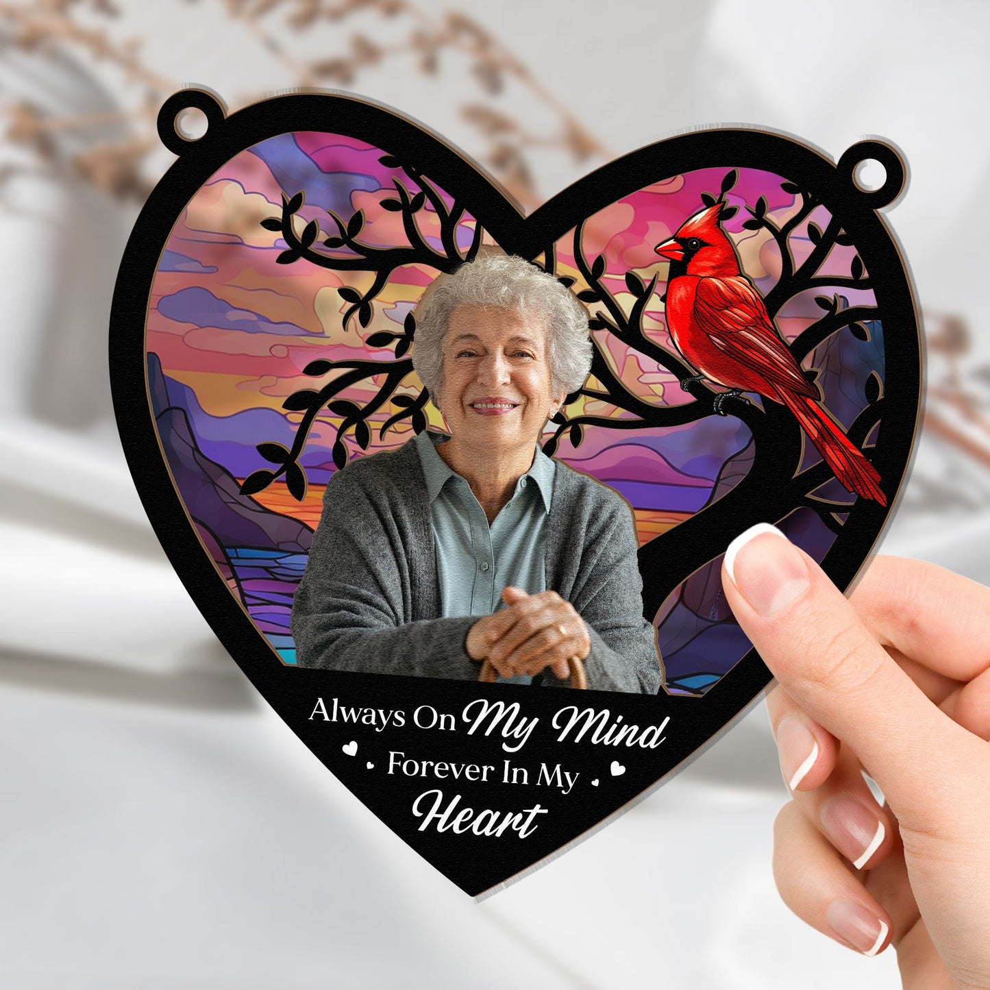 Always On My Mind - Personalized Window Hanging Suncatcher Photo Ornament