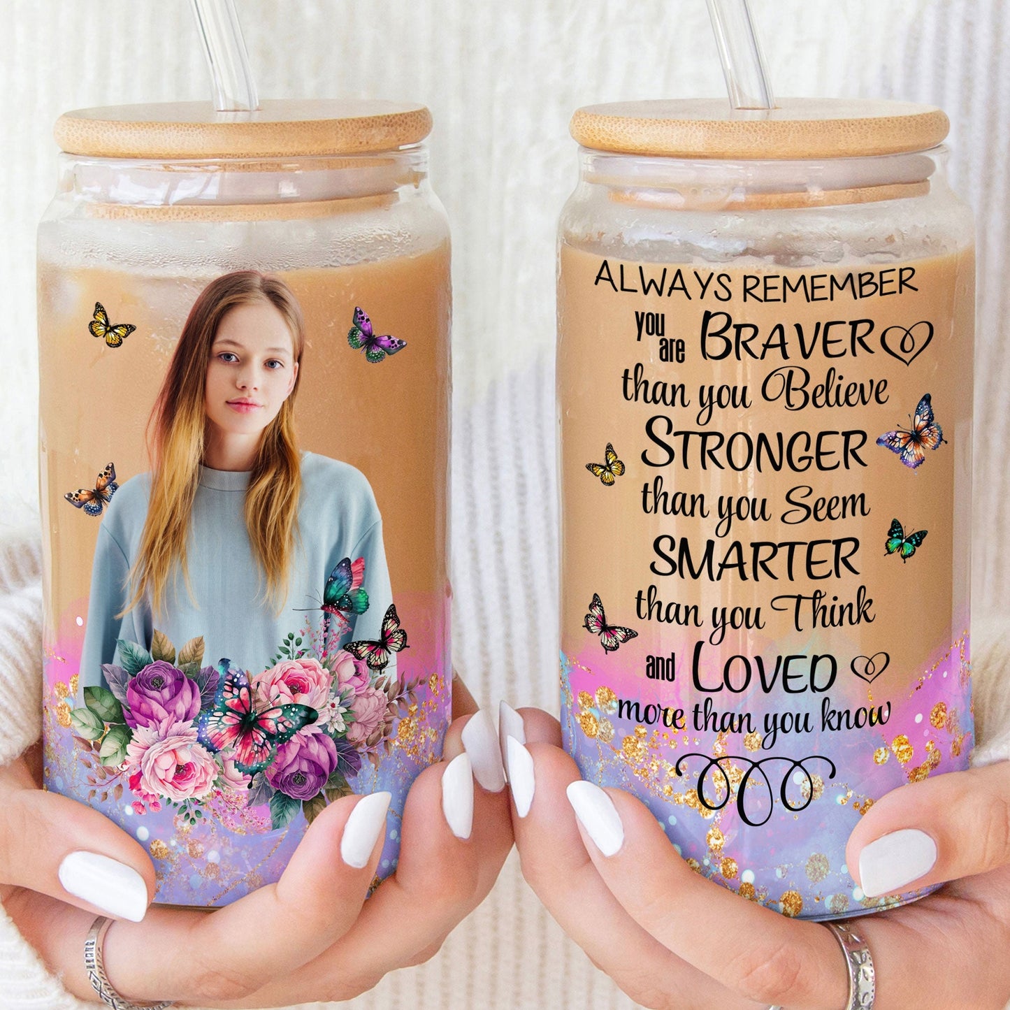 Always Remember You Are Braver - Personalized Photo Clear Glass Cup
