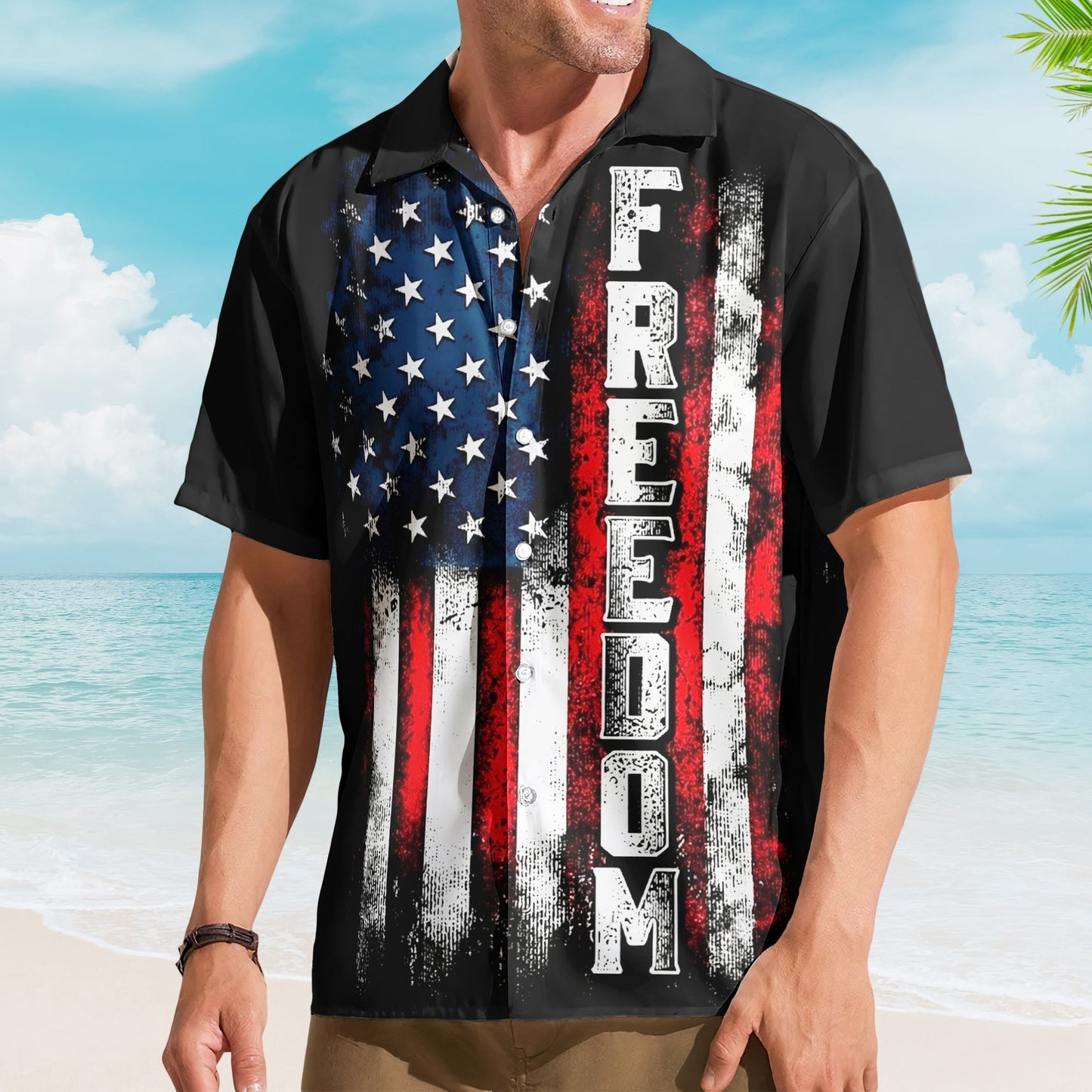 American Freedom Flag Patriotic Design - Personalized Hawaiian Shirt