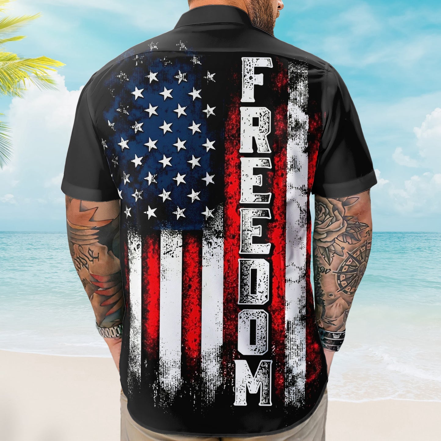 American Freedom Flag Patriotic Design - Personalized Hawaiian Shirt