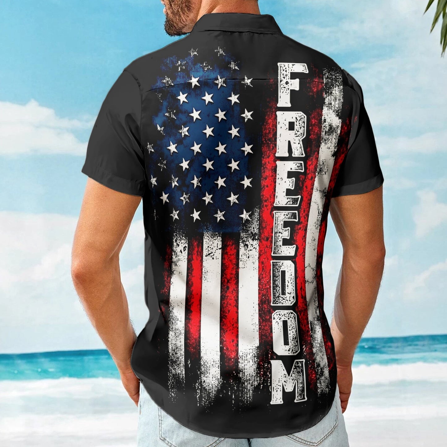 American Freedom Flag Patriotic Design - Personalized Hawaiian Shirt