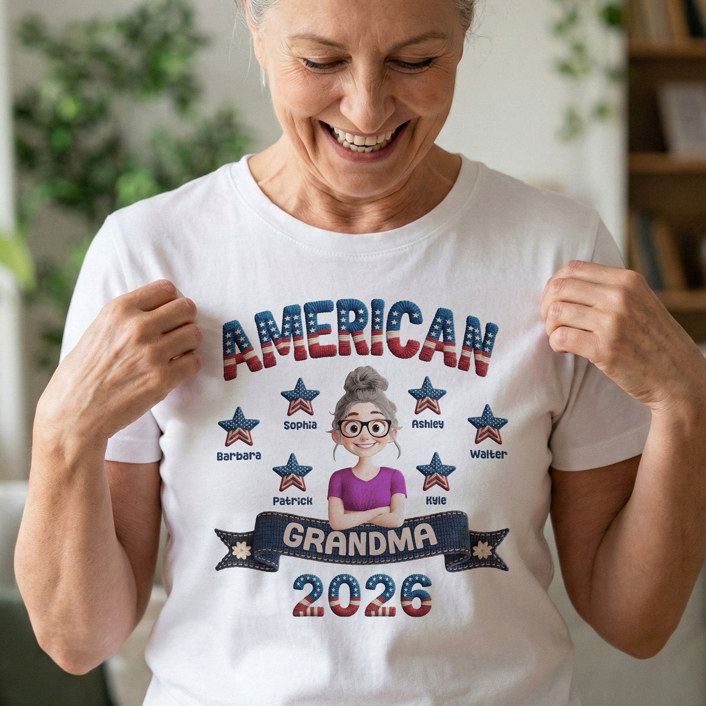American Grandma Faux Pattern - Personalized Shirt