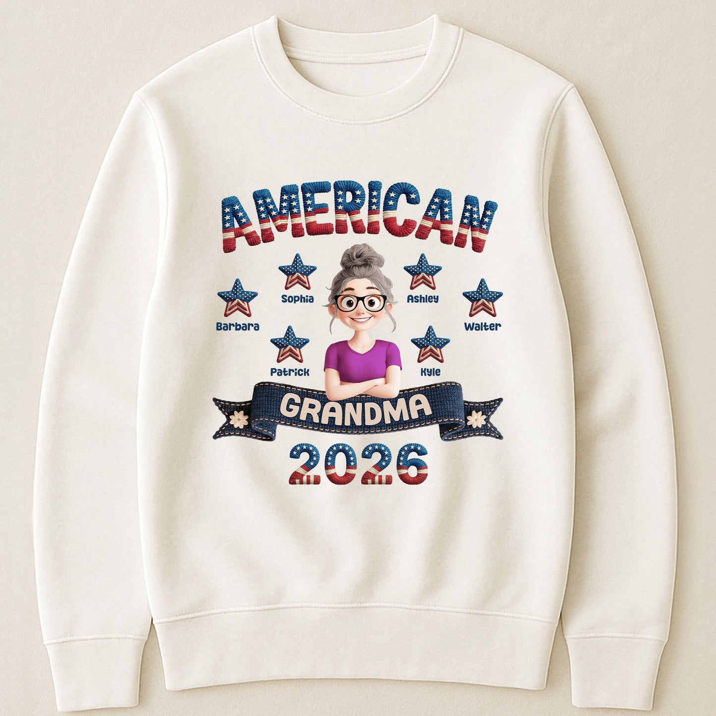 American Grandma Faux Pattern - Personalized Shirt