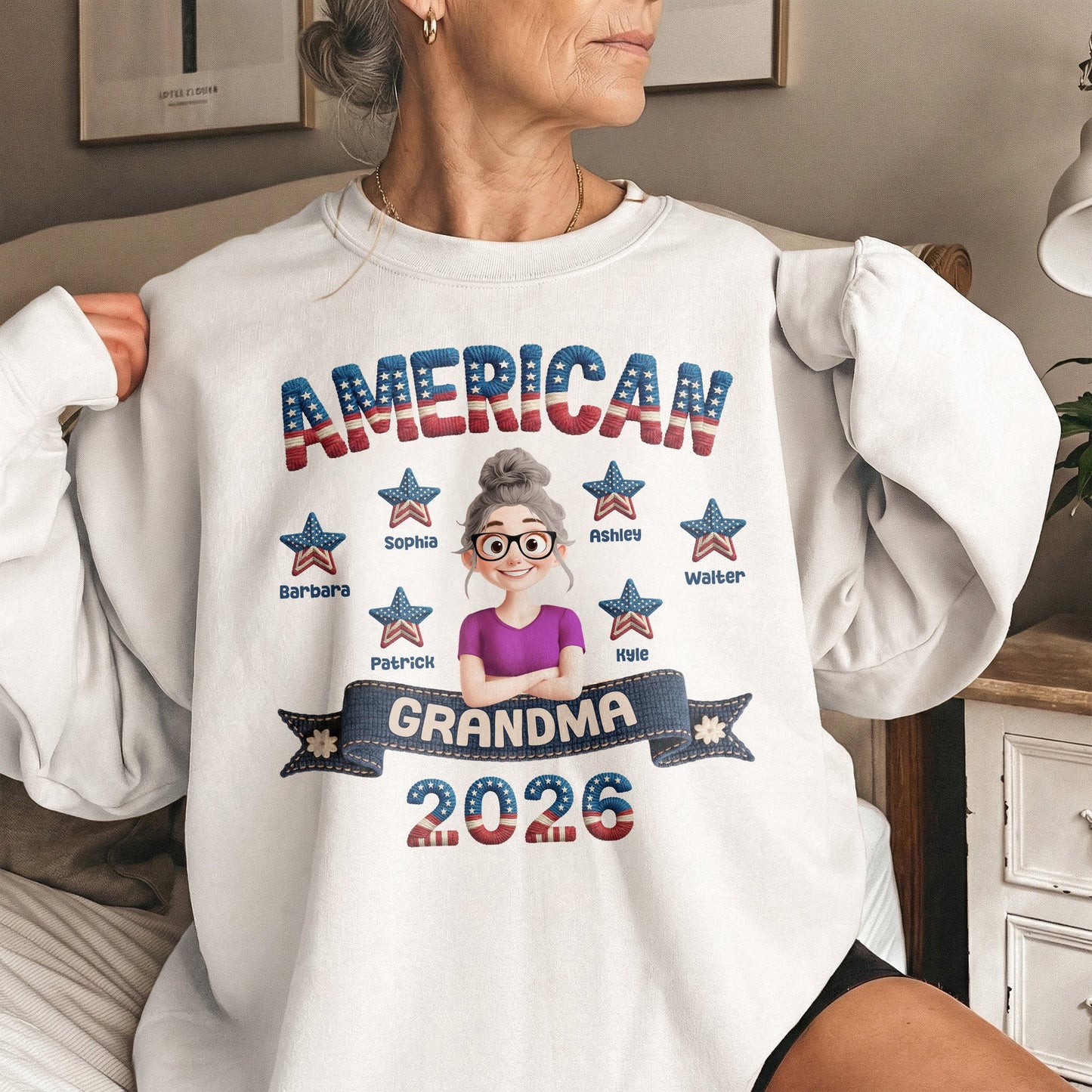 American Grandma Faux Pattern - Personalized Shirt