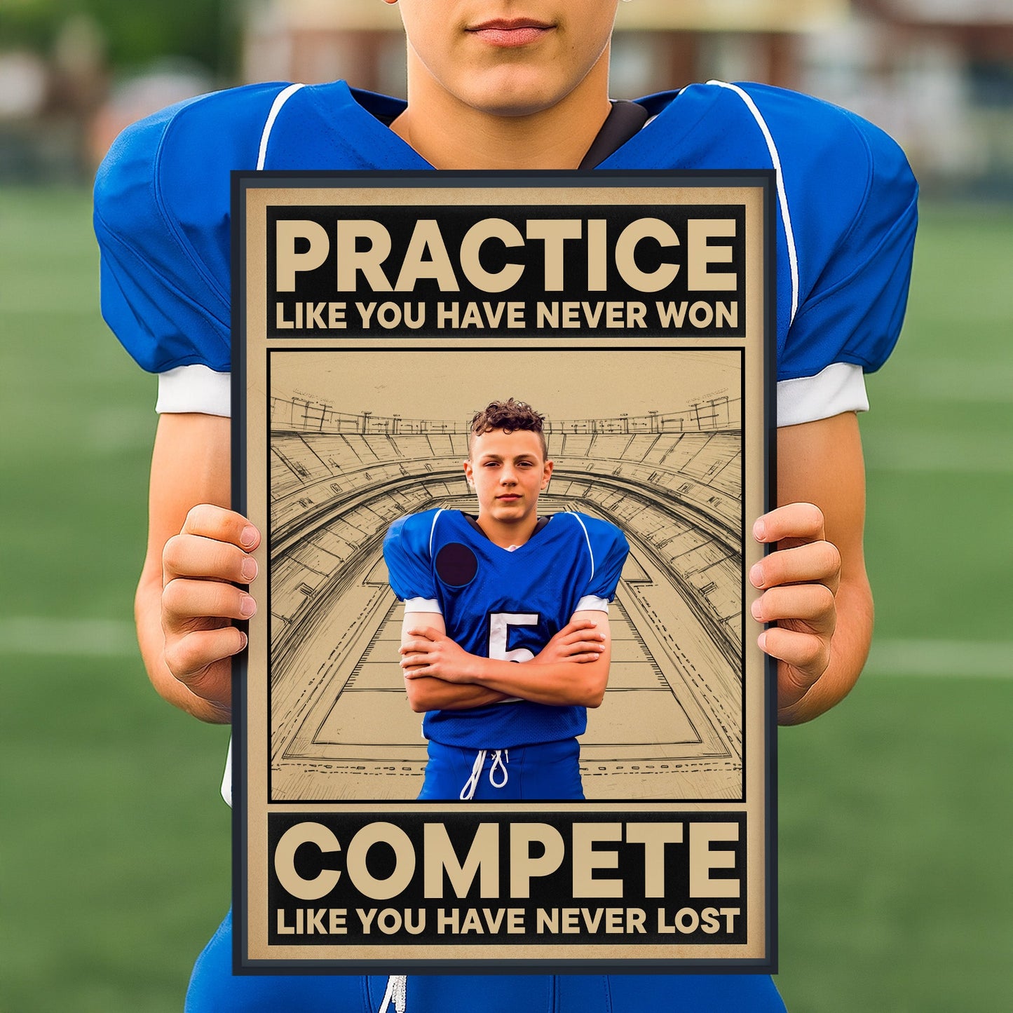 American Football, Practice Like You Have Never Won - Personalized Photo Poster