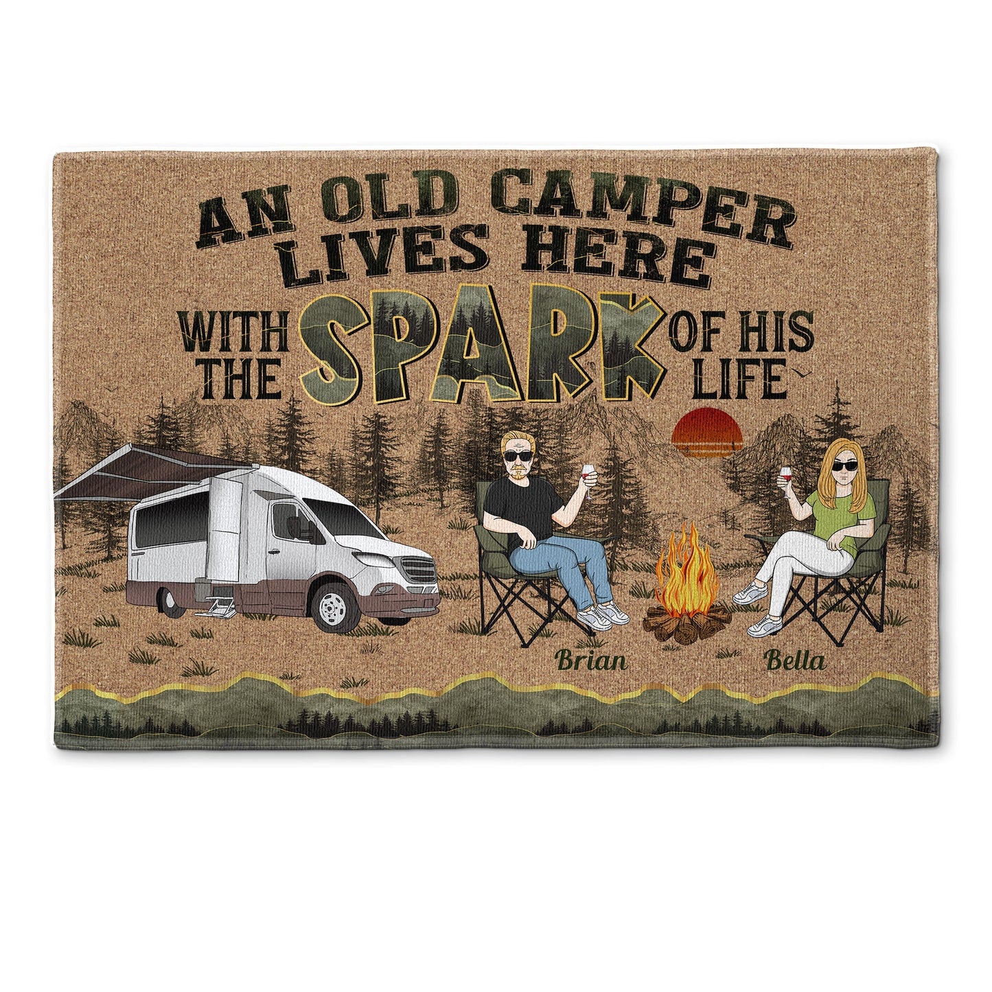 An Old Camper Lives Here With The Spark Of His Life - Personalized Doormat