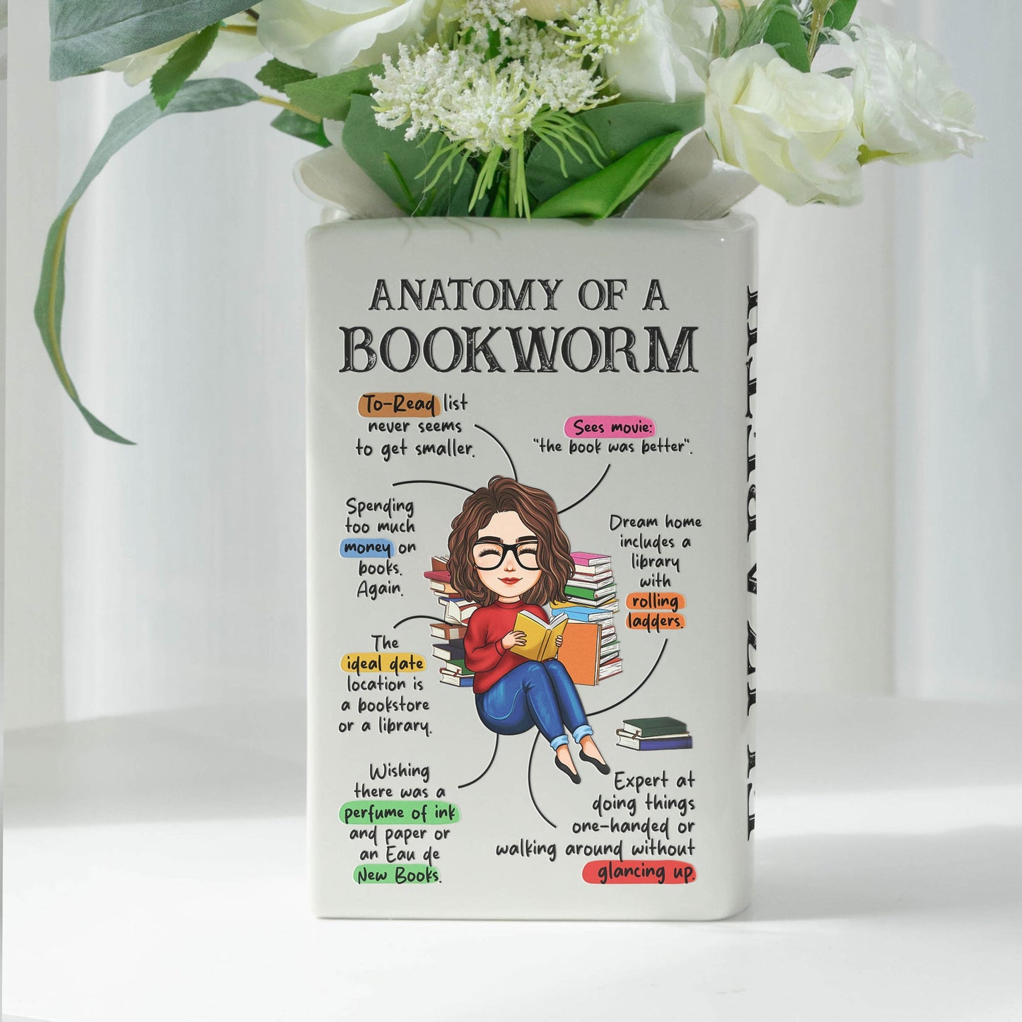 Anatomy Of A Bookworm - Personalized Ceramic Book Vase