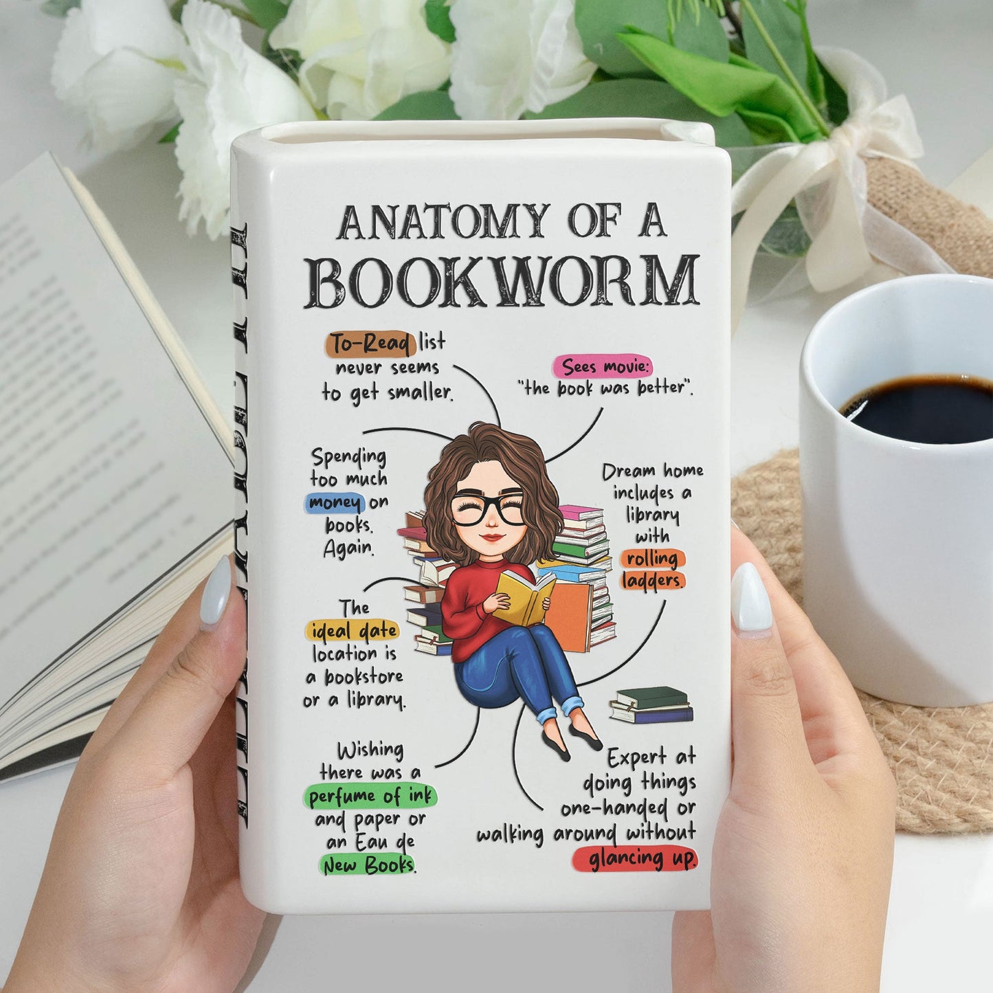 Anatomy Of A Bookworm - Personalized Ceramic Book Vase
