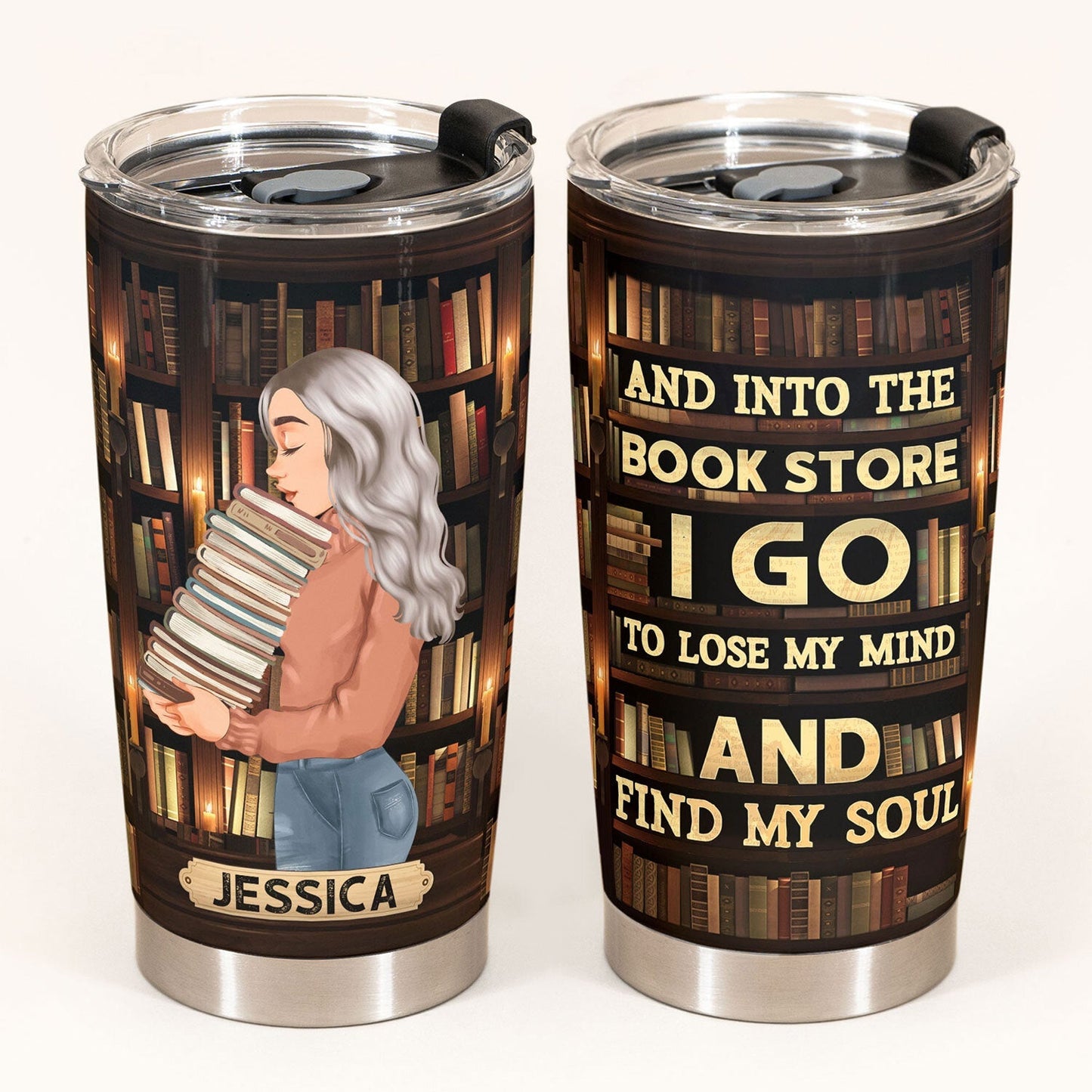 And Into The Book Store - Personalized Tumbler Cup - Birthday Gift For Book Lover