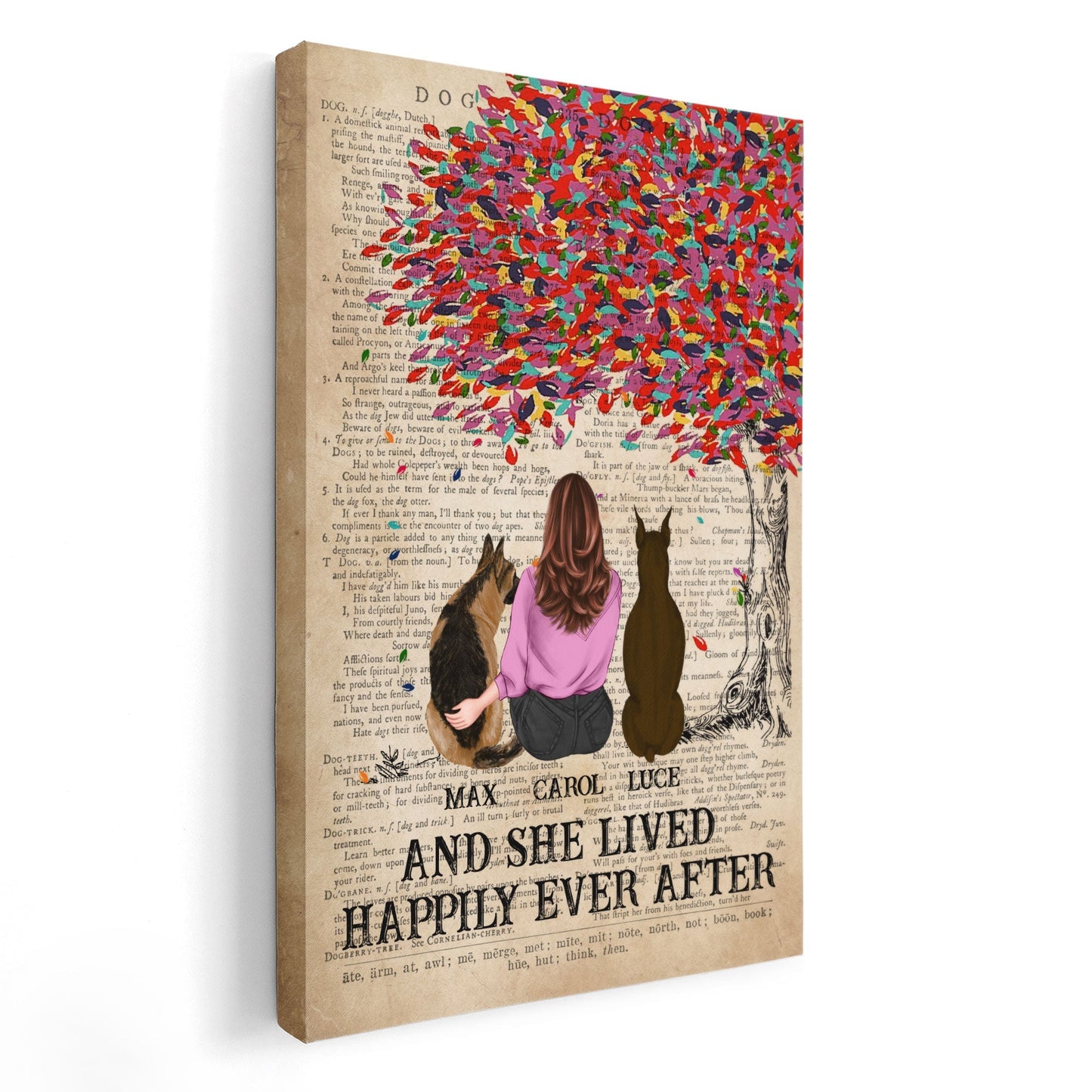 And She Lived Happily Ever After - Personalized Poster/Wrapped Canvas - Gift For Dog Lover - Dictionary Template