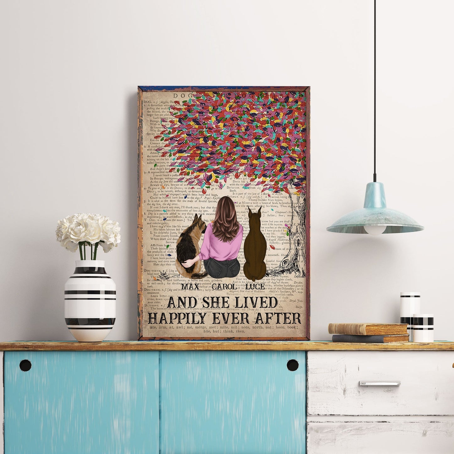 And She Lived Happily Ever After - Personalized Poster/Wrapped Canvas - Gift For Dog Lover - Dictionary Template