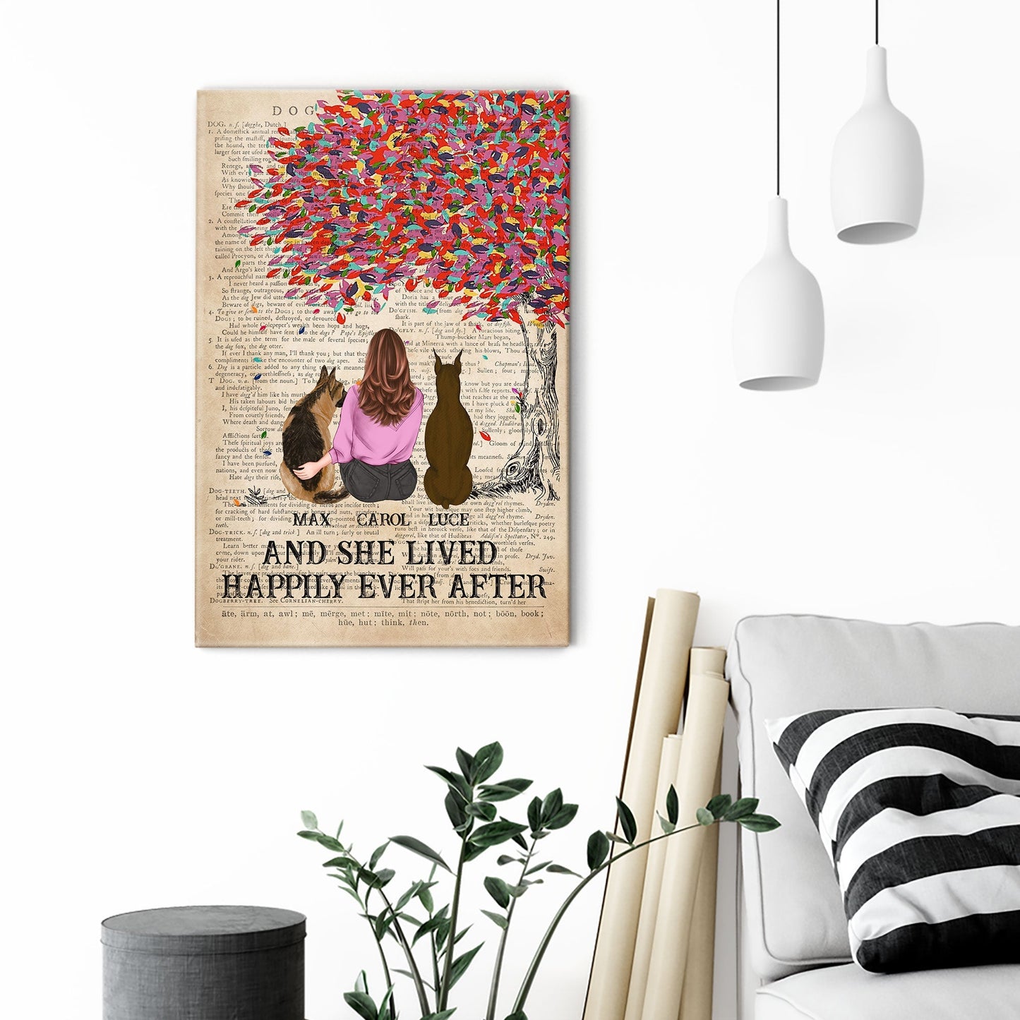 And She Lived Happily Ever After - Personalized Poster/Wrapped Canvas - Gift For Dog Lover - Dictionary Template