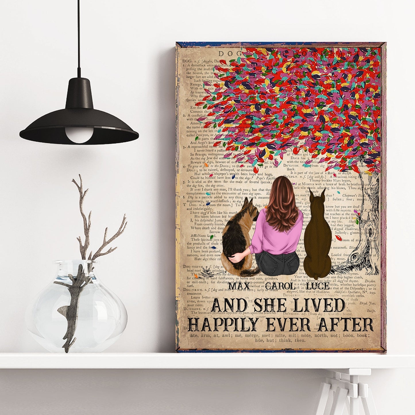 And She Lived Happily Ever After - Personalized Poster/Wrapped Canvas - Gift For Dog Lover - Dictionary Template
