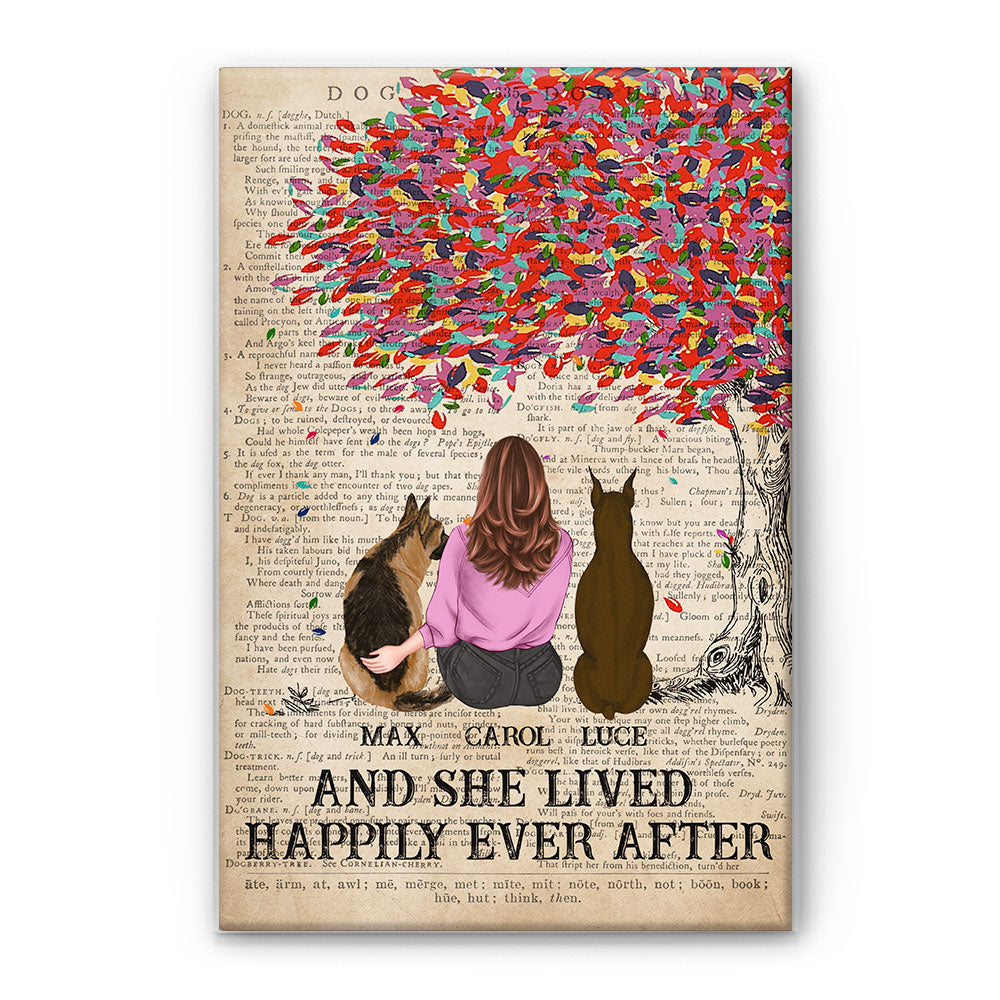 And She Lived Happily Ever After - Personalized Poster/Wrapped Canvas - Gift For Dog Lover - Dictionary Template