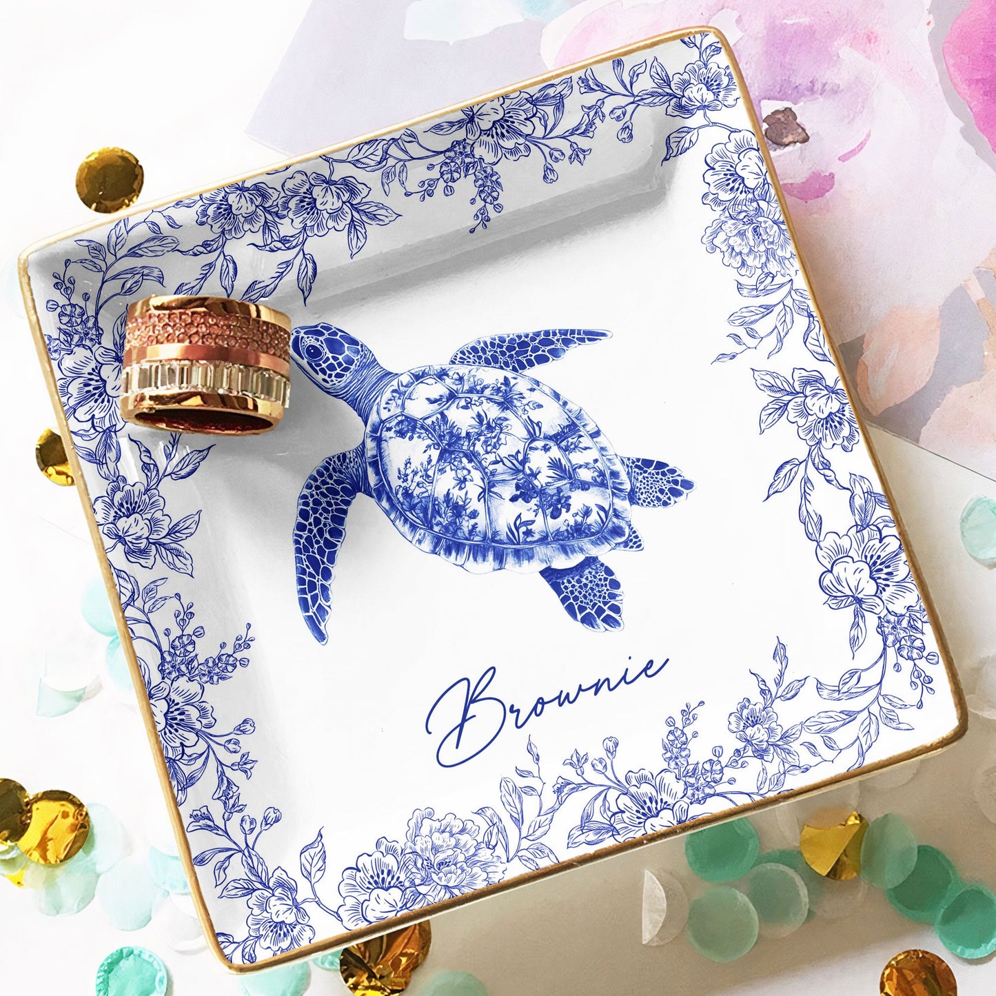 Animal Lovers Vintage Toile De Jouy- Personalized Jewelry Dish