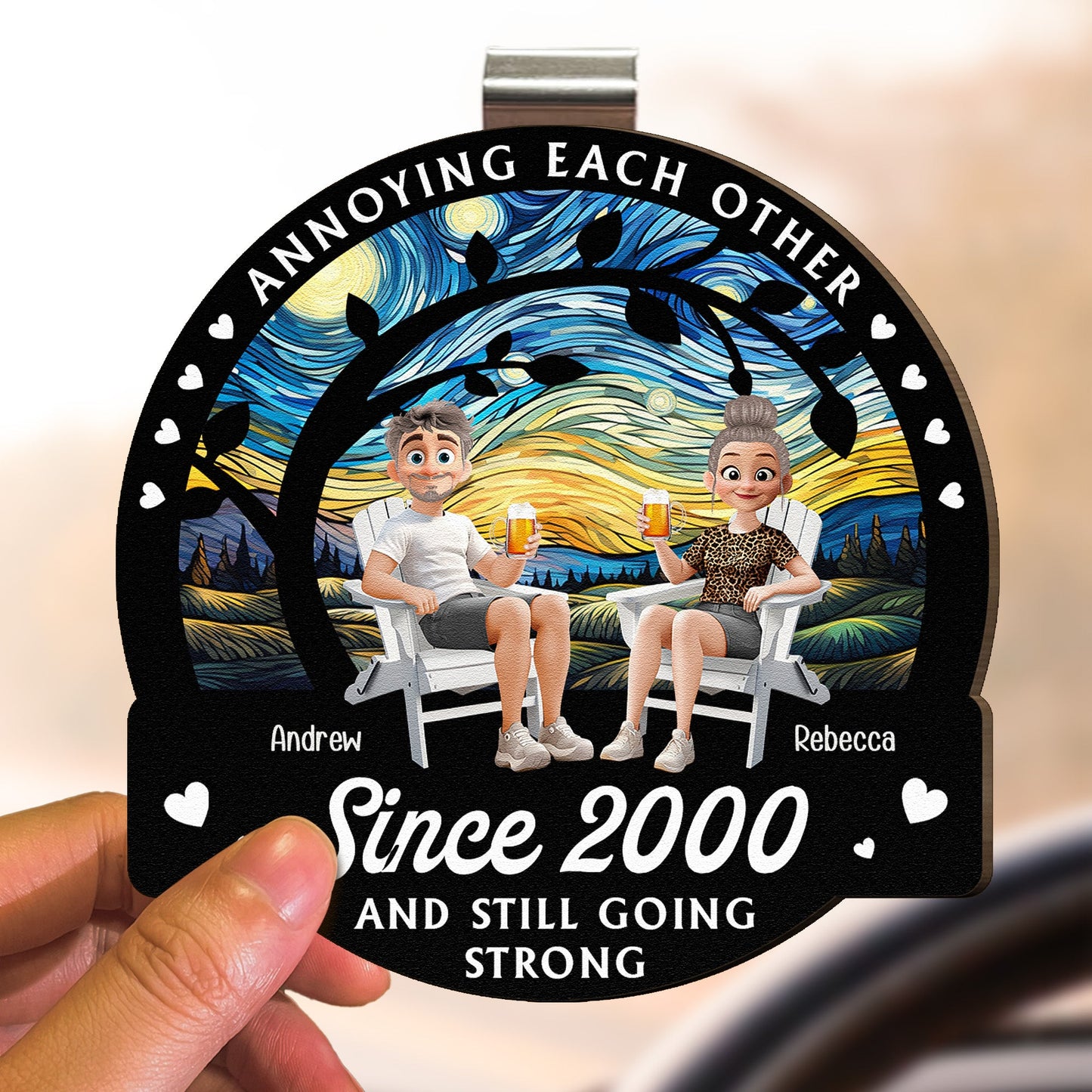 Annoying Each Other Since & Still Going Strong - Personalized Wooden Car Visor Clip