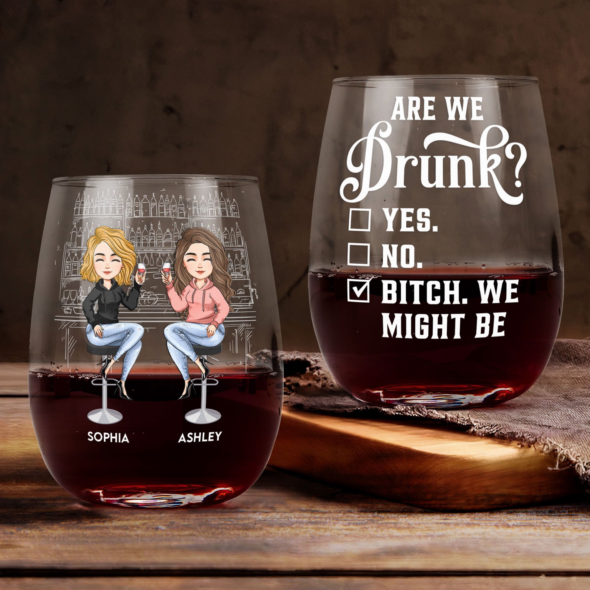 Are We Drunk??? - Personalized Stemless Wine Glass