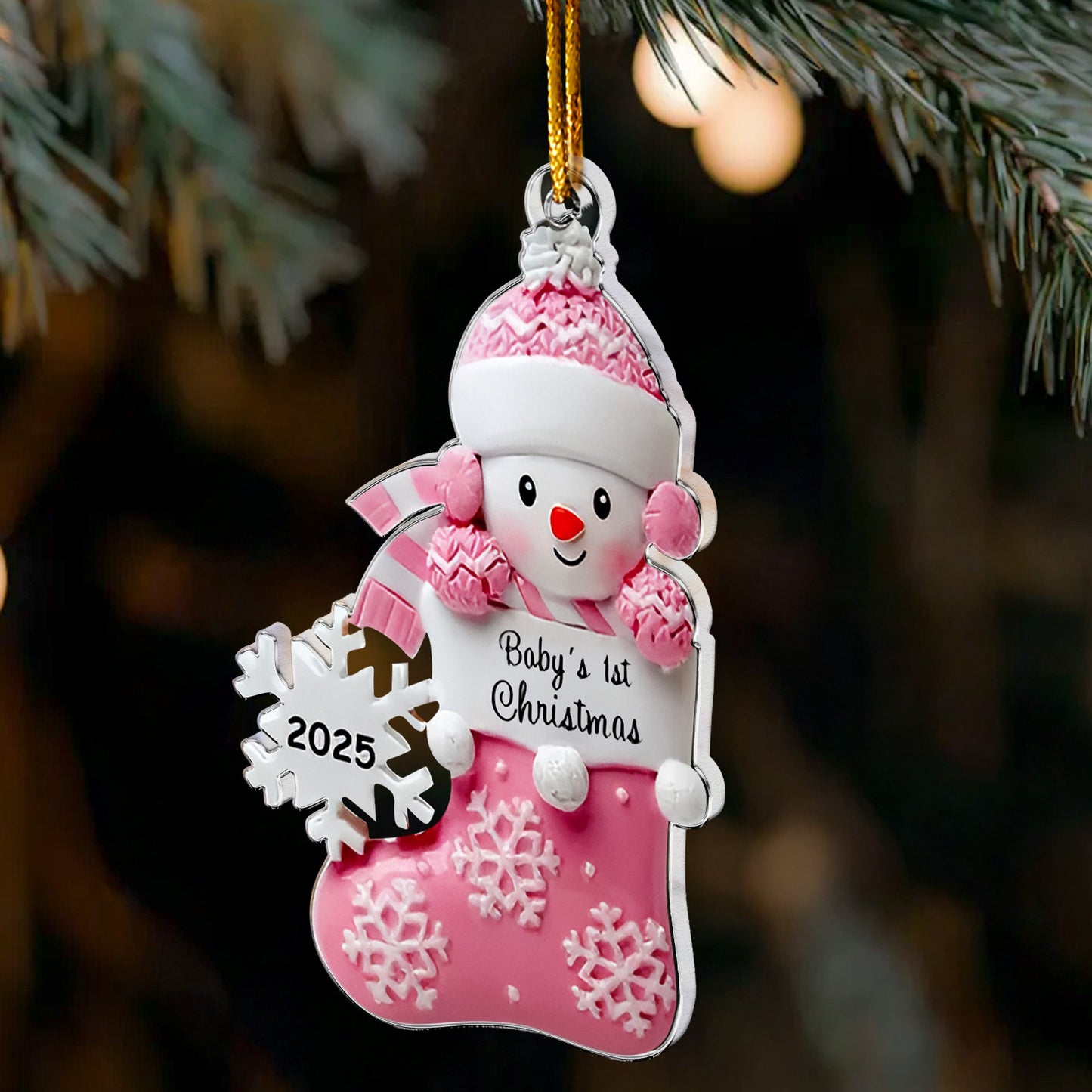 Baby's First Christmas Cute Baby Peeking 2D Flat - Acrylic Ornament