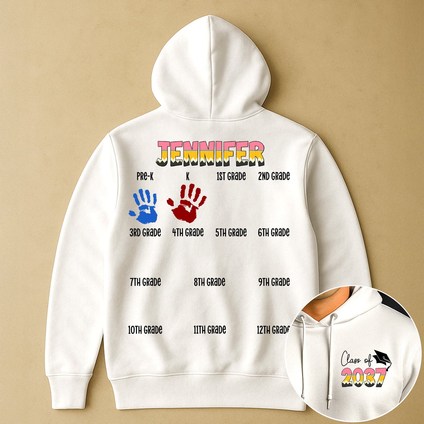 Back To School Grow With Me Grad Handprint For Preschool To 12th - Personalized Shirt