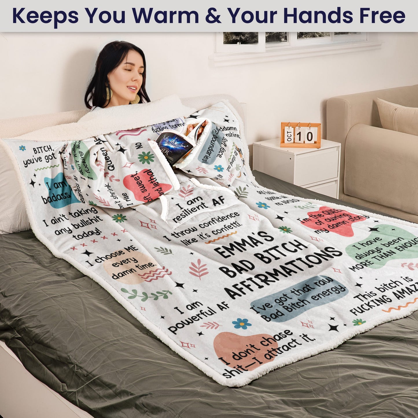 Bad B!tch Affirmations - Personalized Wearable Blanket With Sleeves