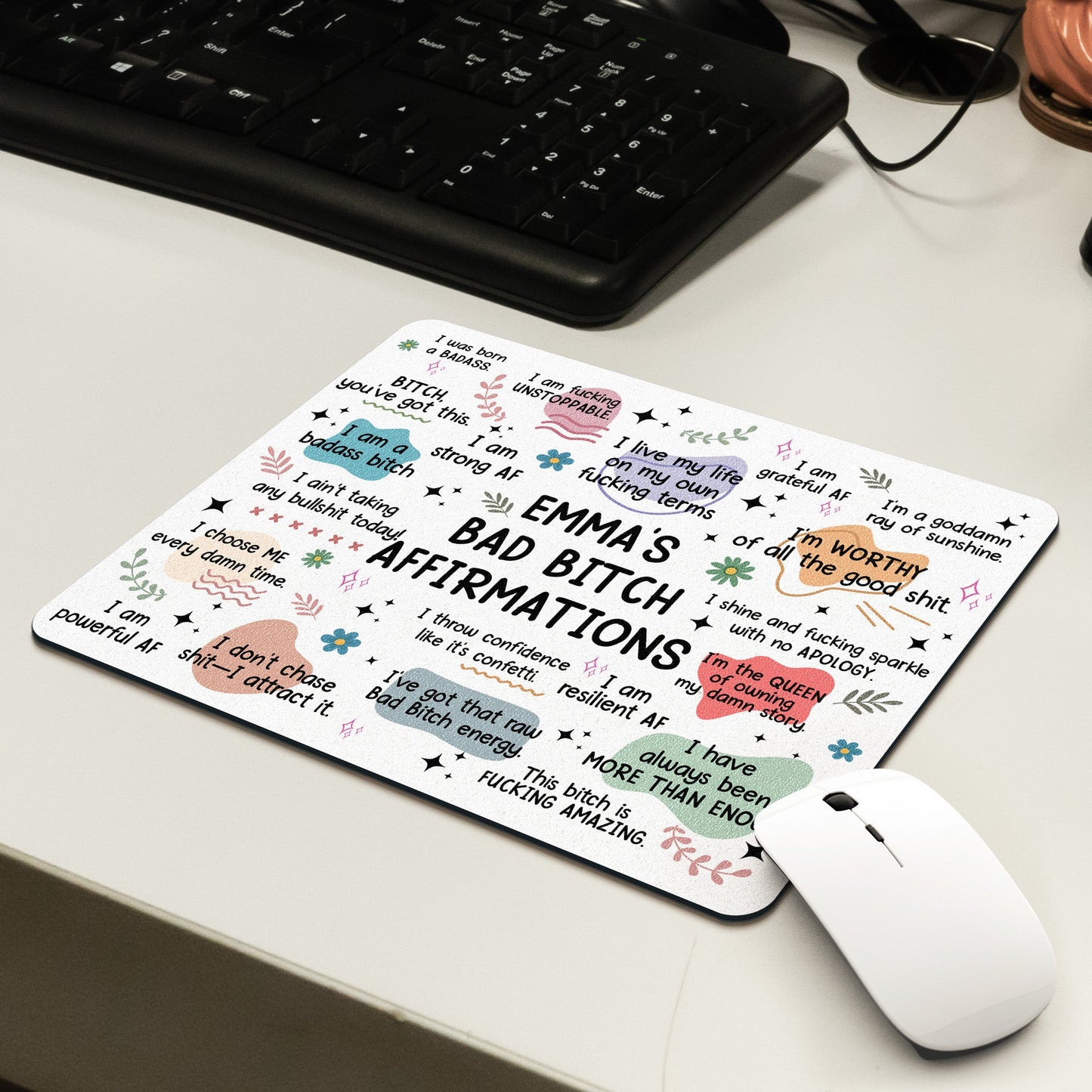 Bad B*tch Affirmations - Custom Shape Mouse Pad
