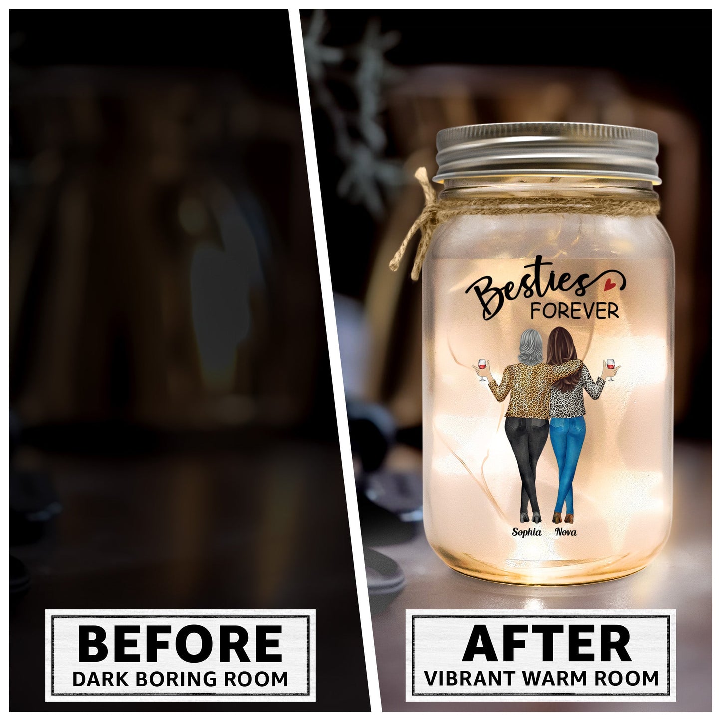 Badass Besties Because Of You I Laugh A Little Harder - Personalized Mason Jar Light
