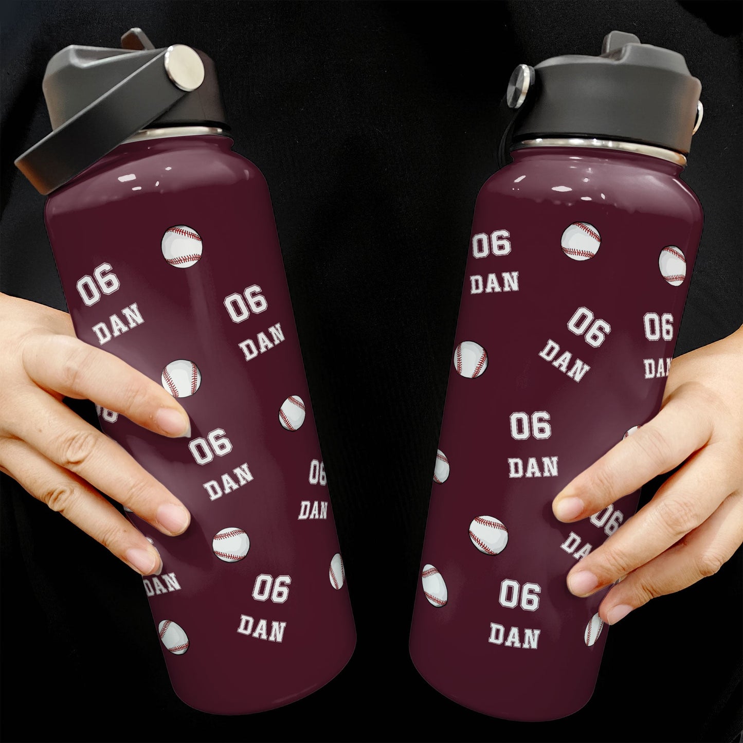 Baseball Custom Name, Number - Personalized Stainless Steel Water Bottle