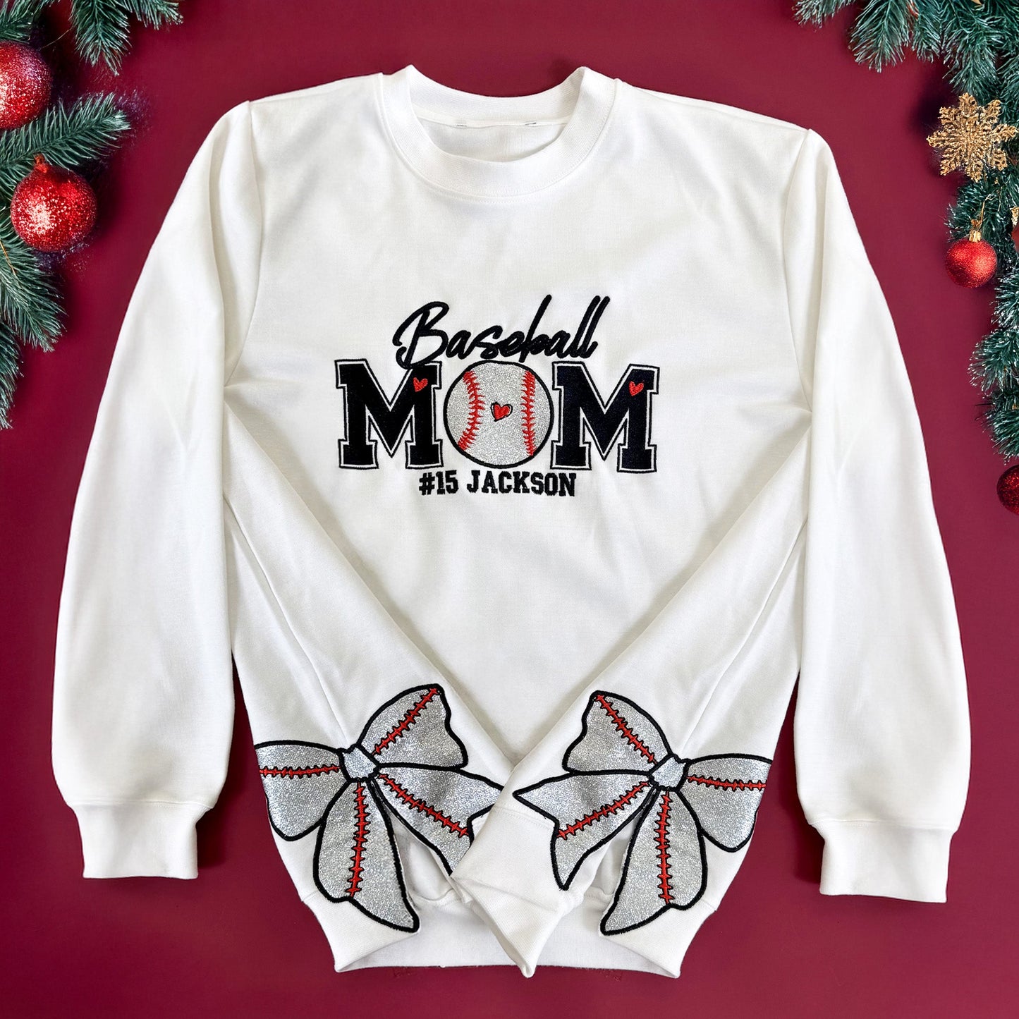 Baseball Mom, Softball Mom - Personalized Side Bow Embroidered Sweatshirt