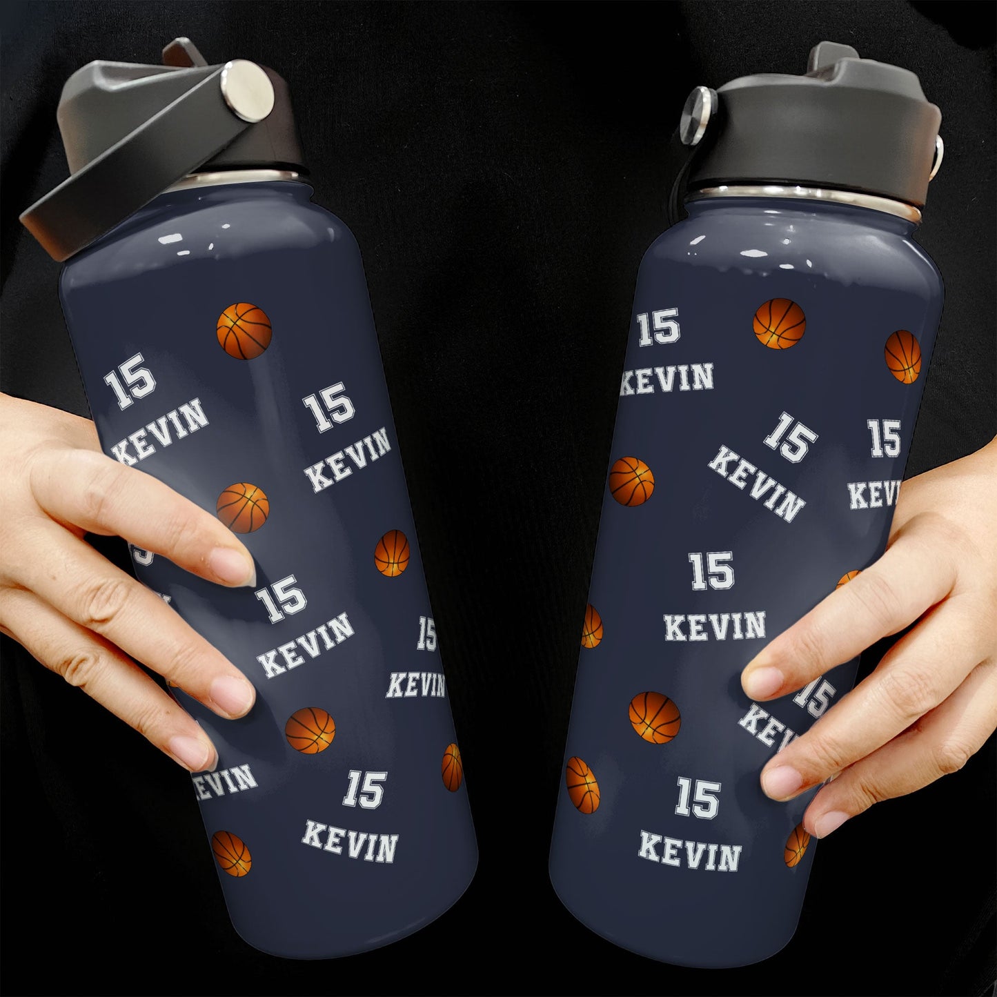 Basketball Custom Name, Number - Personalized Stainless Steel Water Bottle