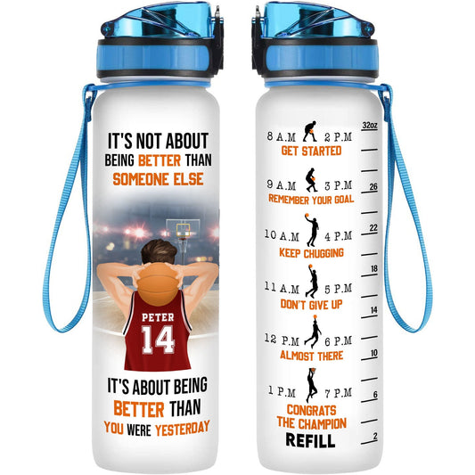 Basketball Inspiration - Personalized Water Bottle With Time Marker - Birthday, Motivation Gift For Basketball Players, Friends, Coach, Teammate