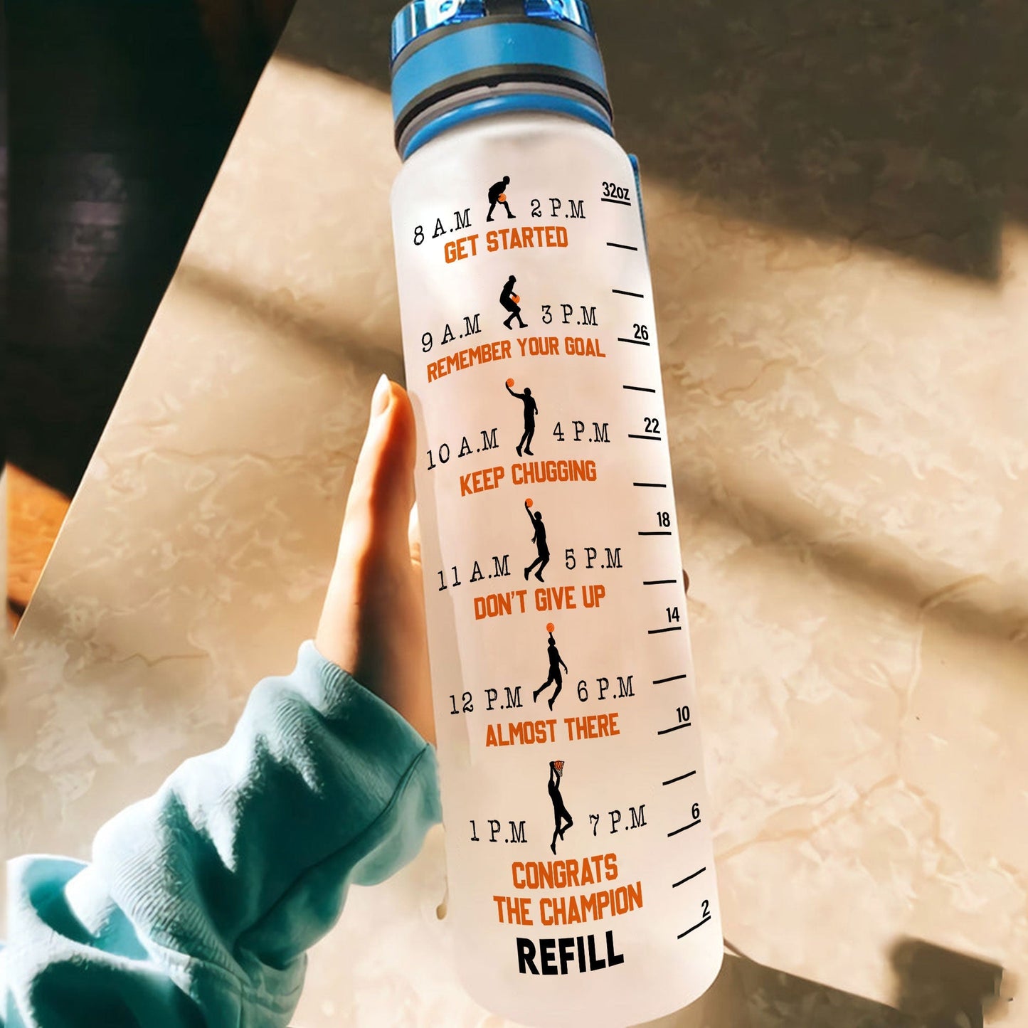 Basketball Inspiration - Personalized Water Bottle With Time Marker - Birthday, Motivation Gift For Basketball Players, Friends, Coach, Teammate