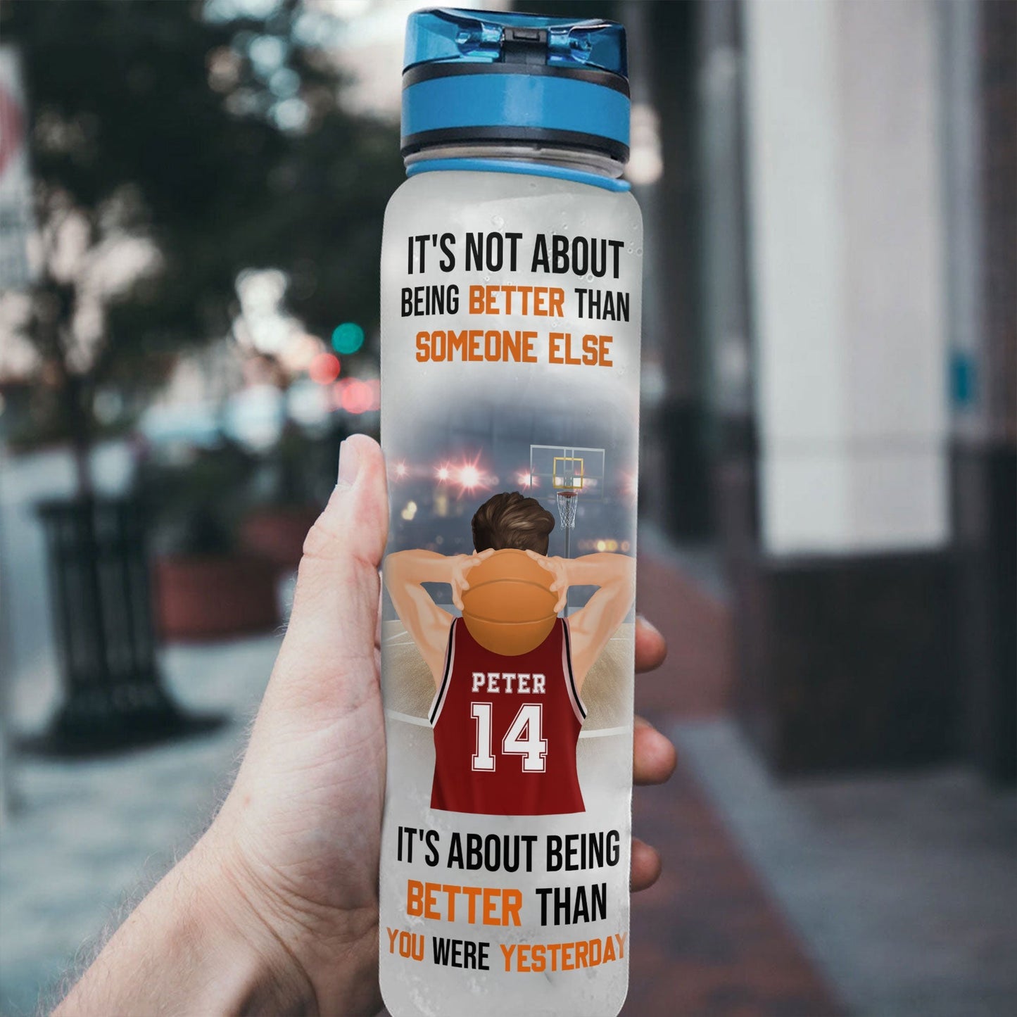 Basketball Inspiration - Personalized Water Bottle With Time Marker - Birthday, Motivation Gift For Basketball Players, Friends, Coach, Teammate
