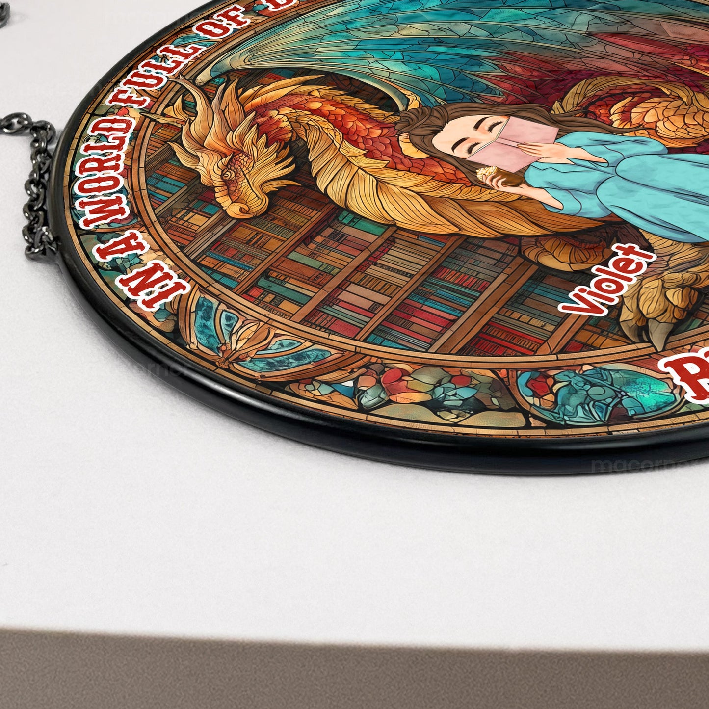 Be A Book Dragon - Personalized Stained Glass Window Hanging Suncatcher