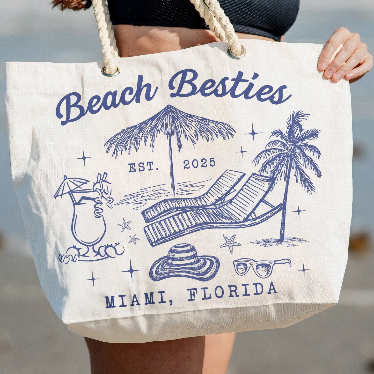 Beach Besties Girls Trip Summer Vacation Vacay Mode - Personalized Beach Bag