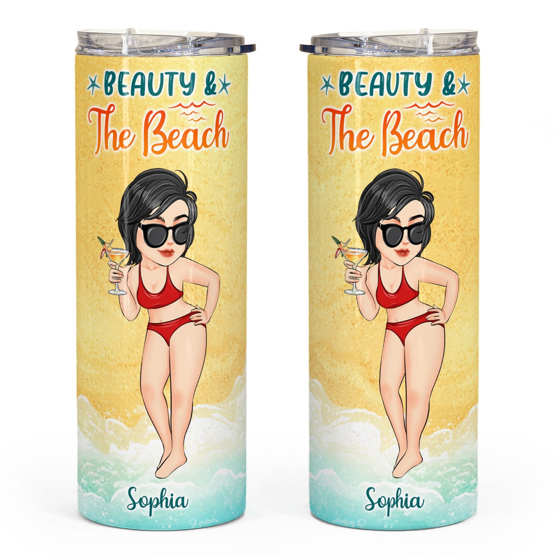 Beauty And The Beach - Personalized Skinny Tumbler - SummerGift For Her, Girl, Beach Lover, Vacation, Trippin' Gift, Cruisin'