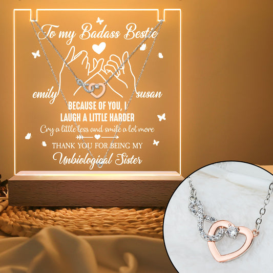Because Of You I Laugh - Personalized LED Light Acrylic Plaque With Infinity Necklace