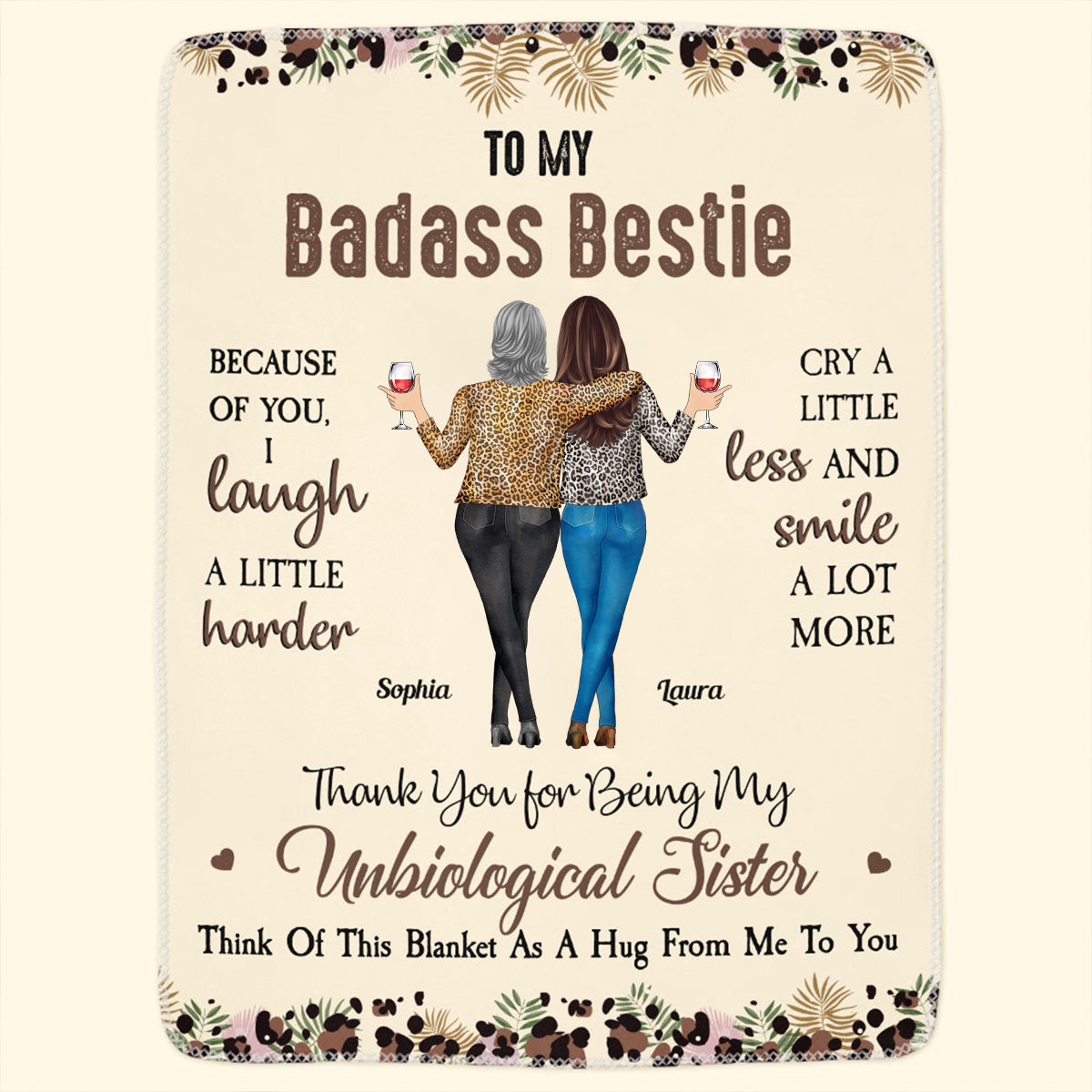 Because Of You, I Laugh A Little Harder - Personalized Blanket - Gift For Friend