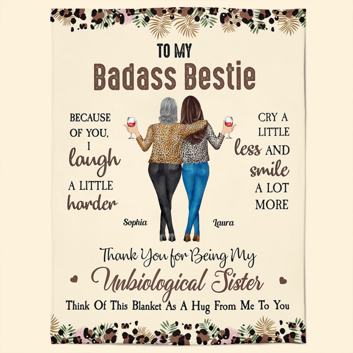 Because Of You, I Laugh A Little Harder - Personalized Blanket - Gift For Friend