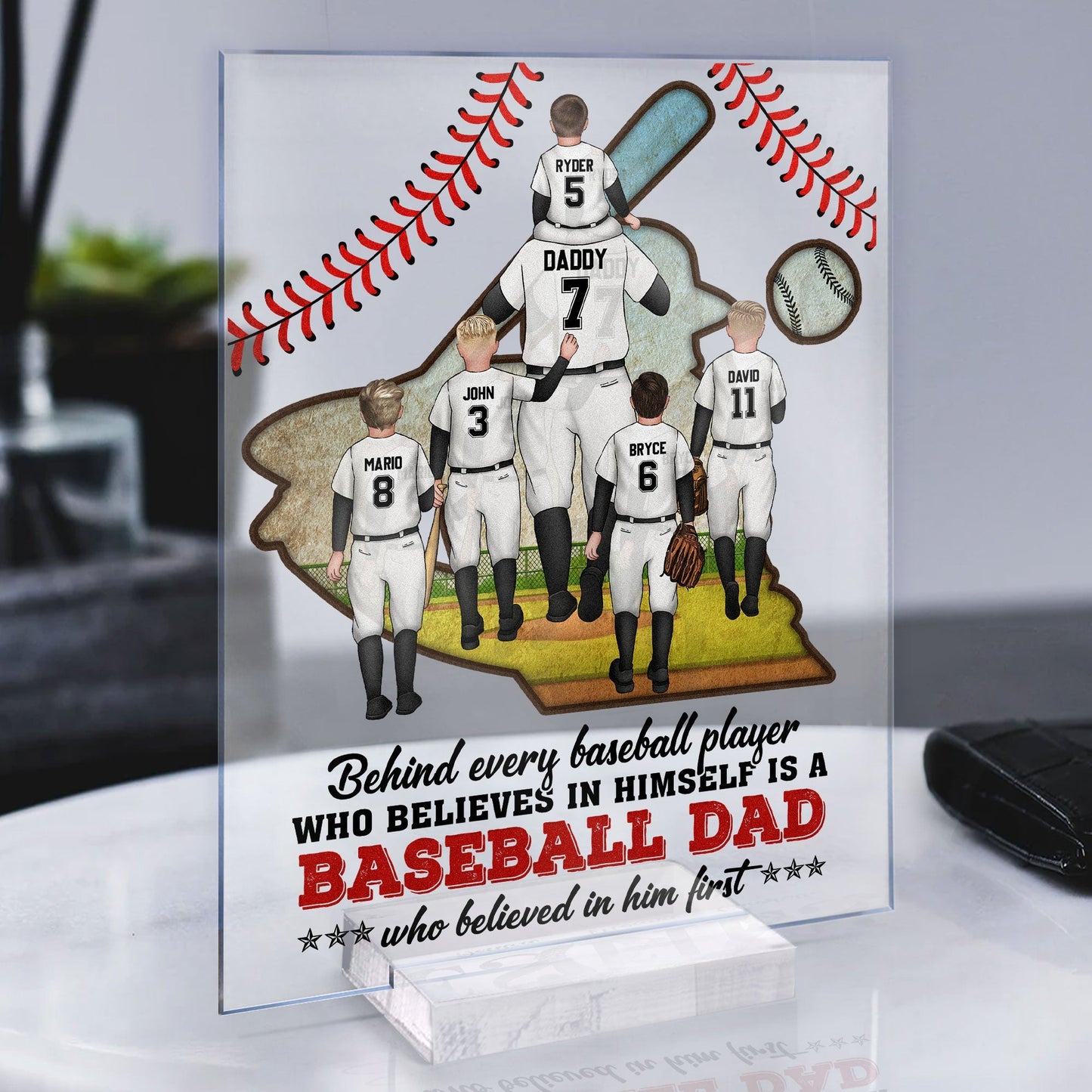 Behind Every Baseball Player Is A Baseball Dad - Personalized Acrylic Plaque - Father's Day, Birthday, Baseball Gift For Dad, Father, Daughter, Son