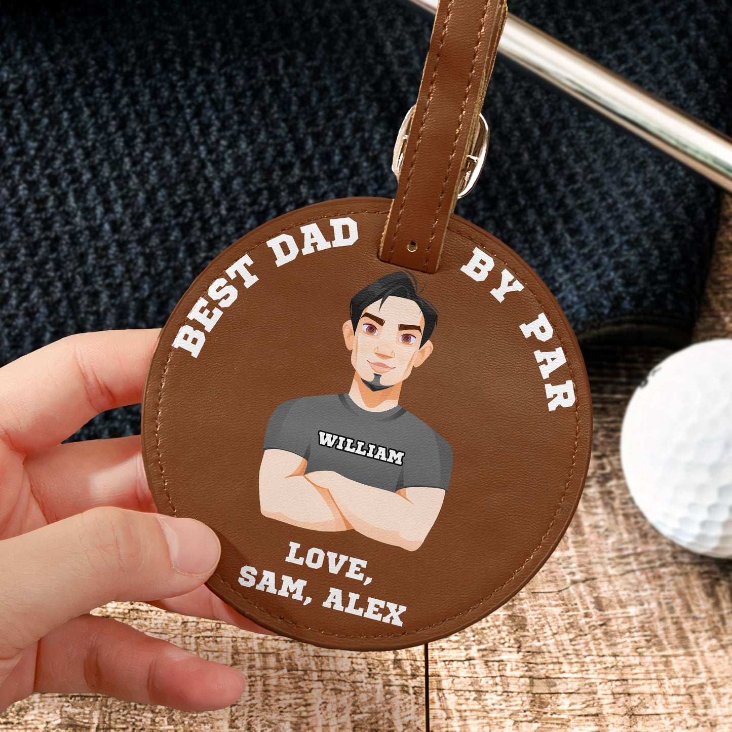 Best Dad By Par - Personalized Leather Golf Bag Tag