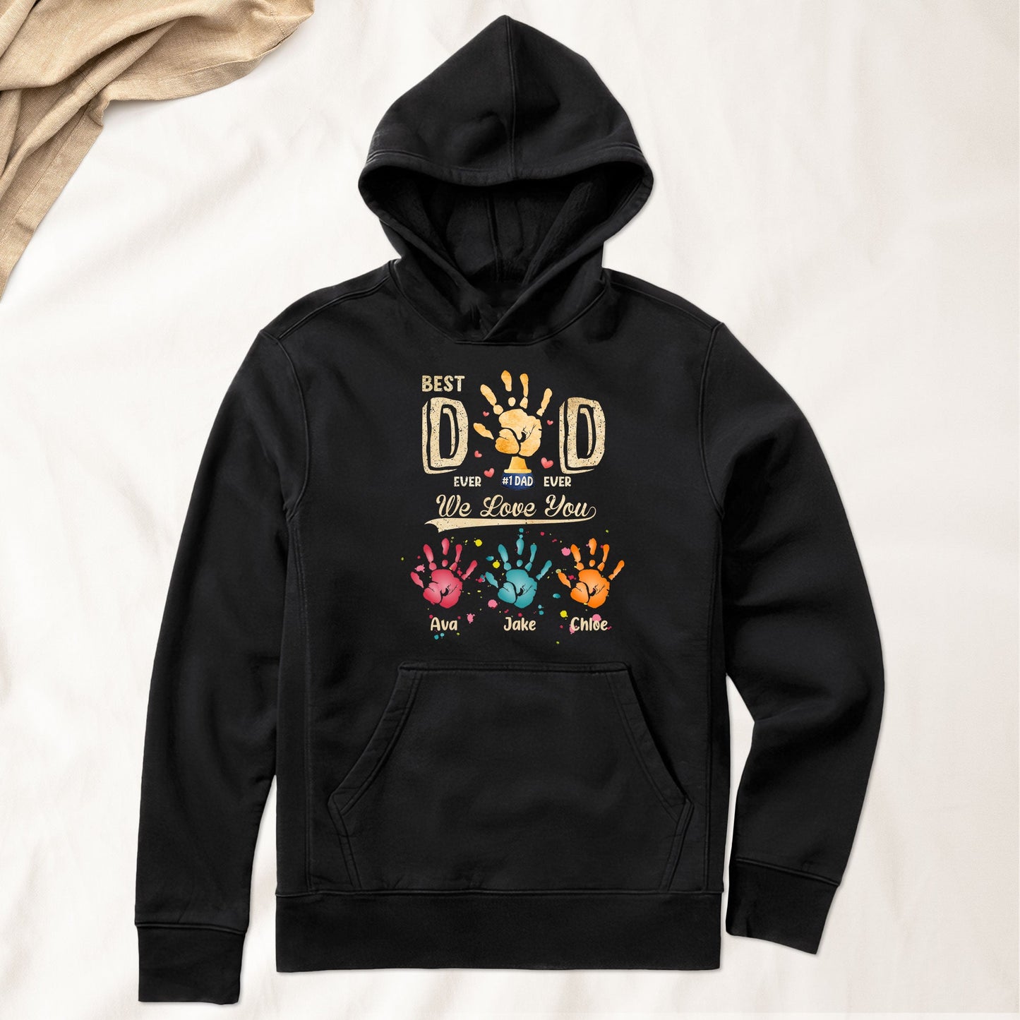 Best Dad Ever Hand Print Custom Kids Names - Personalized Shirt