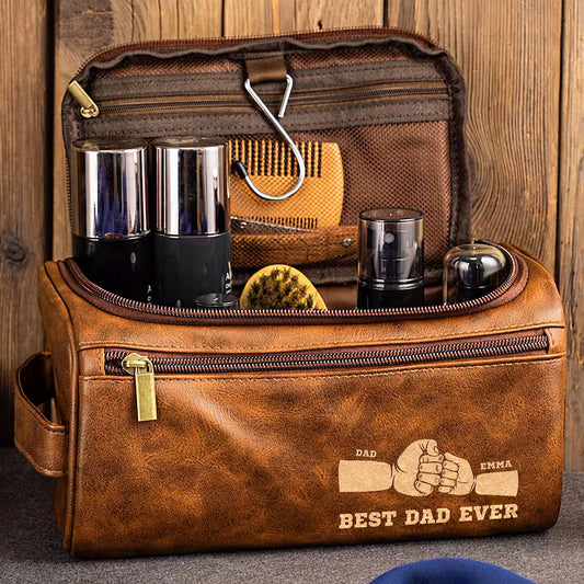 Best Dad Ever - Personalized Leather Toiletry Bag