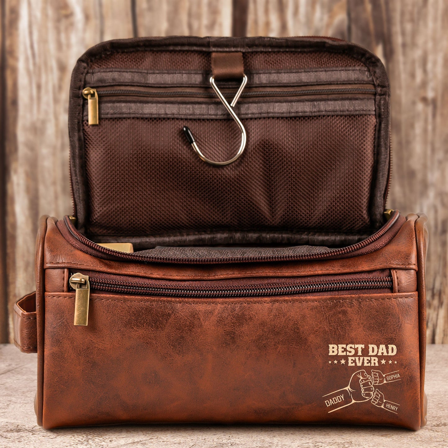 Best Dad Ever - Personalized Leather Toiletry Bag