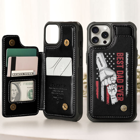 Best Dad Ever - Vintage Version - Personalized Leather Flip Wallet Phone Case