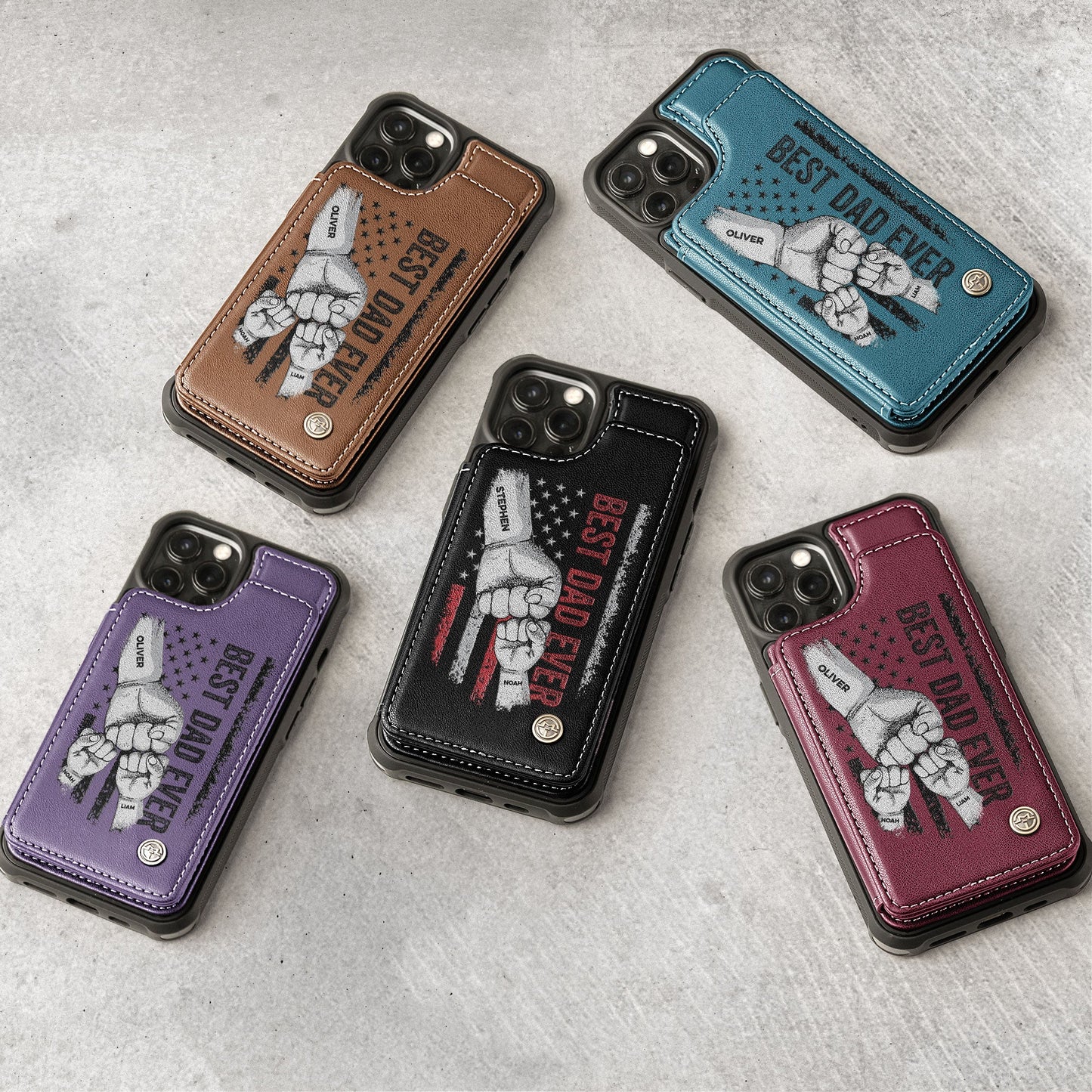 Best Dad Ever - Vintage Version - Personalized Leather Flip Wallet Phone Case