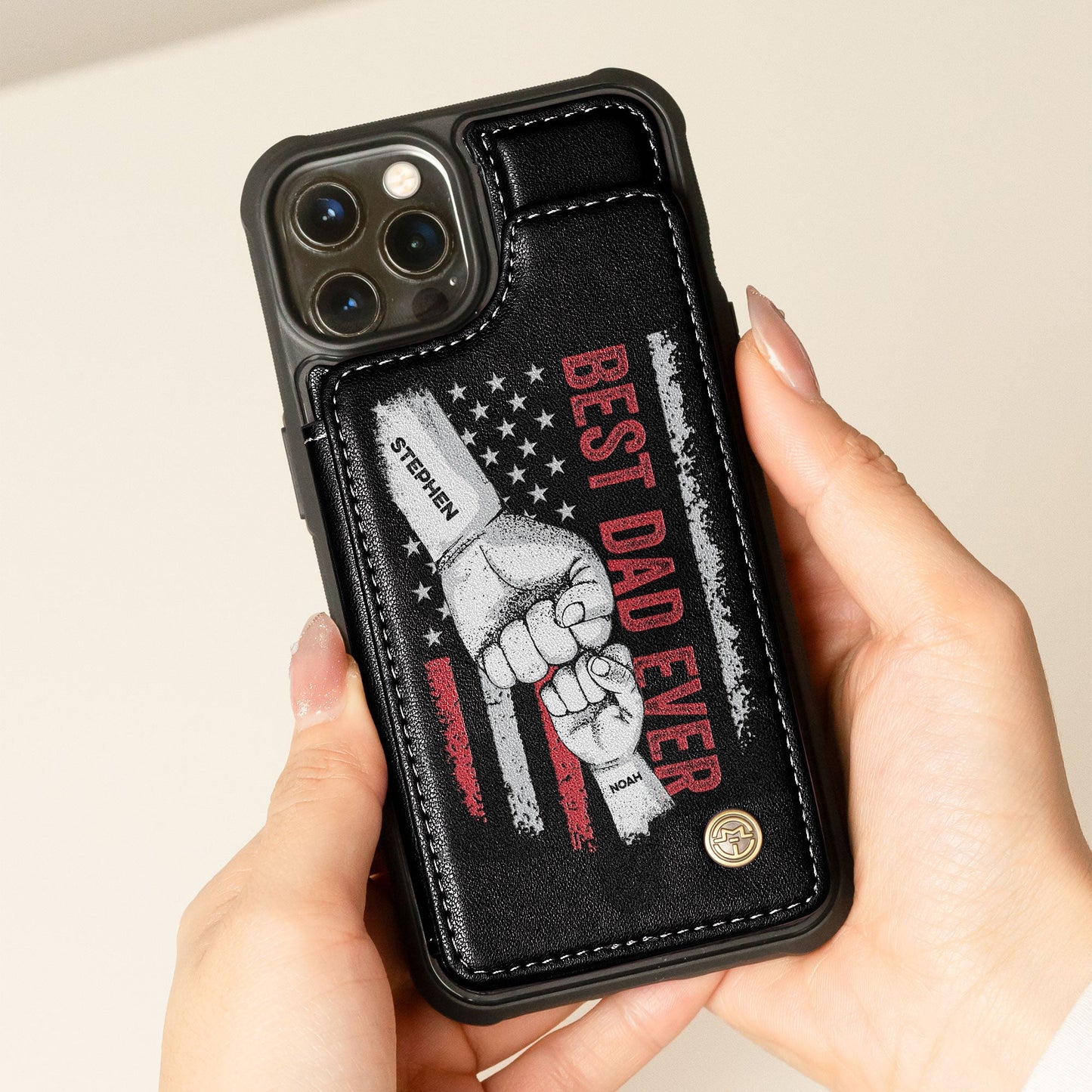Best Dad Ever - Vintage Version - Personalized Leather Flip Wallet Phone Case