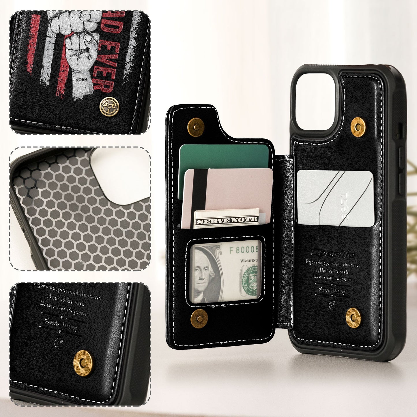 Best Dad Ever - Vintage Version - Personalized Leather Flip Wallet Phone Case